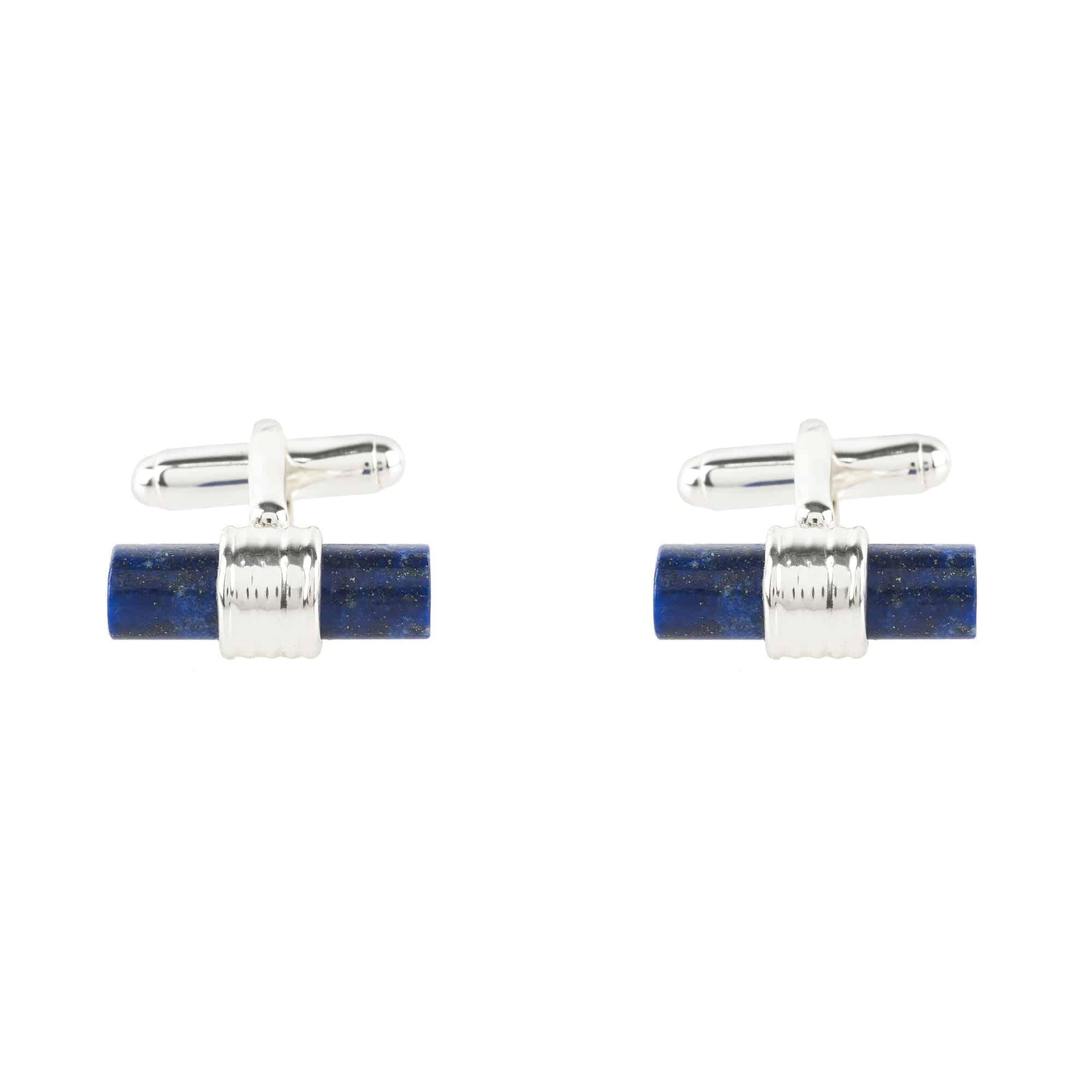 Cylindrical Cufflink Silver Blue Lapis Lazuli - LATELITA Cufflinks