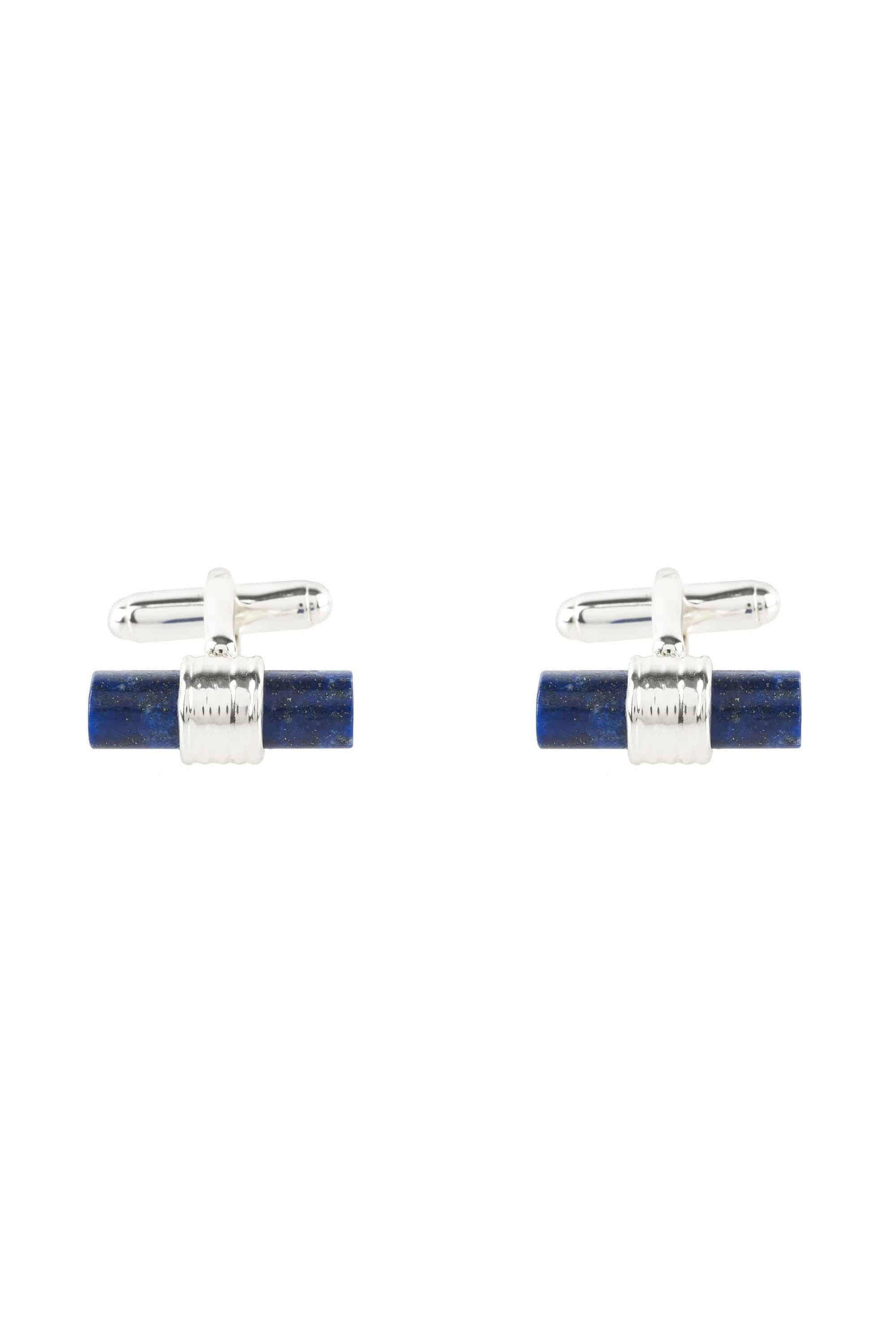 Cylindrical Cufflink Silver Blue Lapis Lazuli - LATELITA Cufflinks
