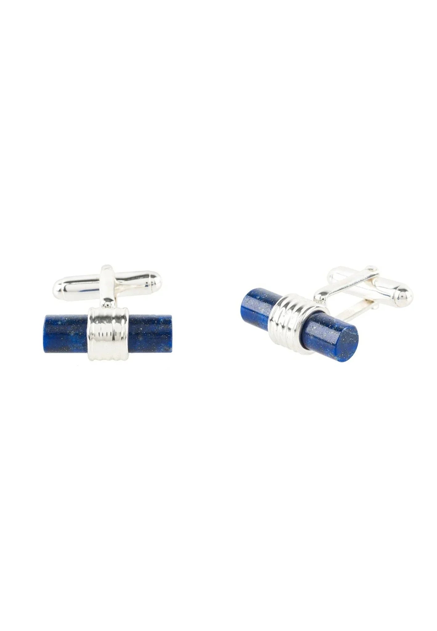 Cylindrical Cufflink Silver Blue Lapis Lazuli - LATELITA Cufflinks