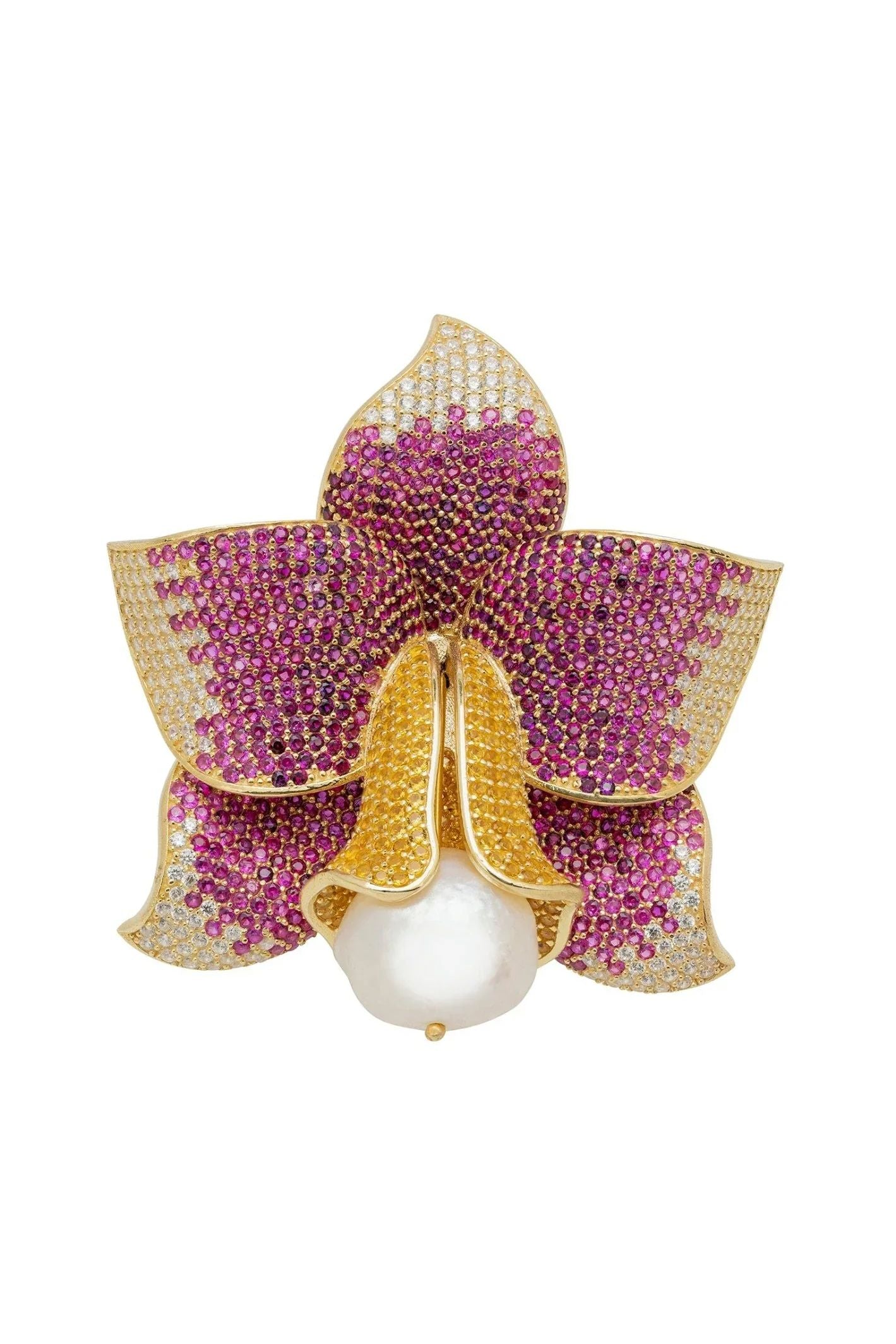 Daffodil With Pearl Cocktail Ring Gold Ruby CZ - LATELITA Rings