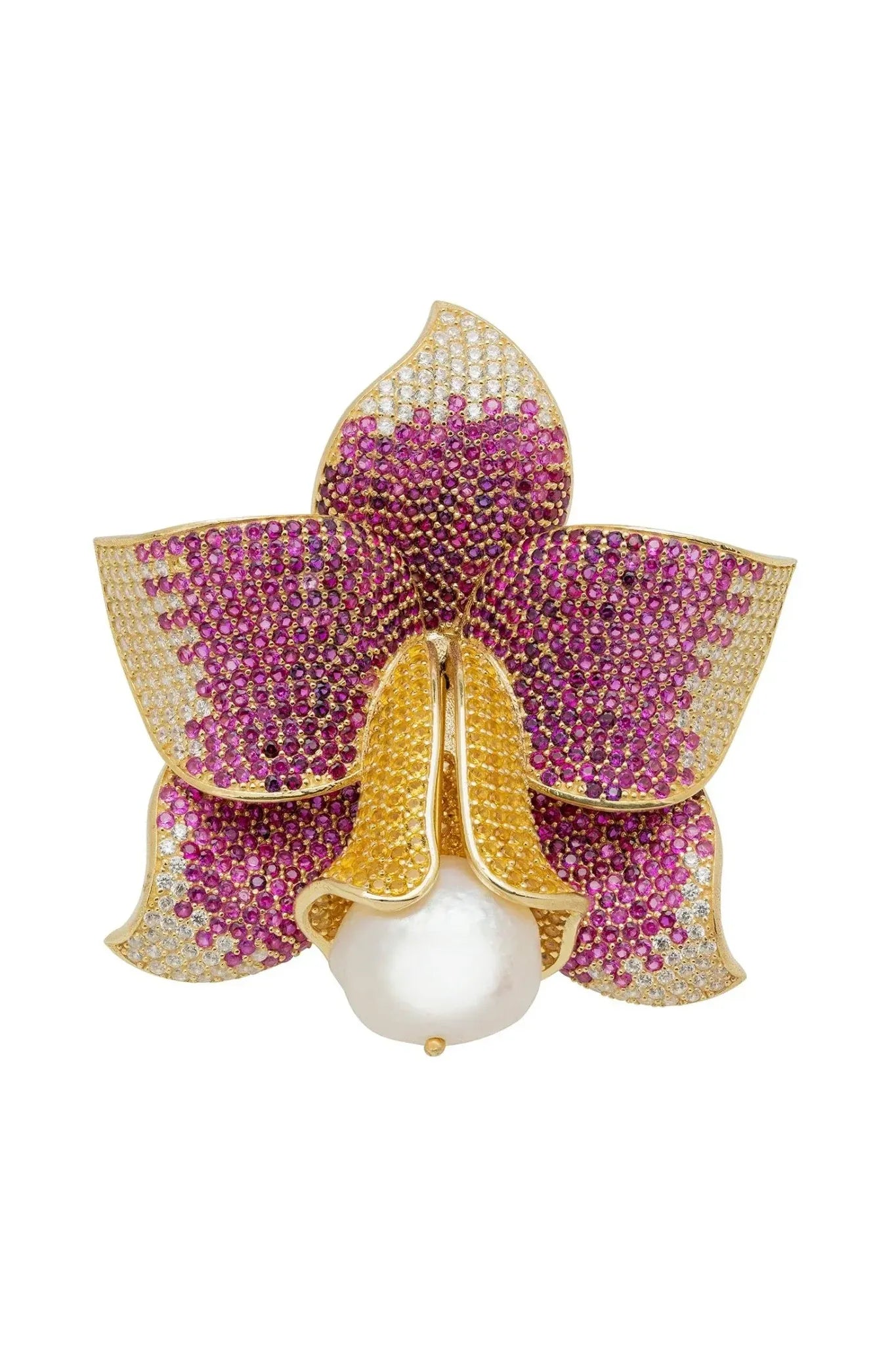 Daffodil With Pearl Cocktail Ring Gold Ruby CZ - LATELITA Rings