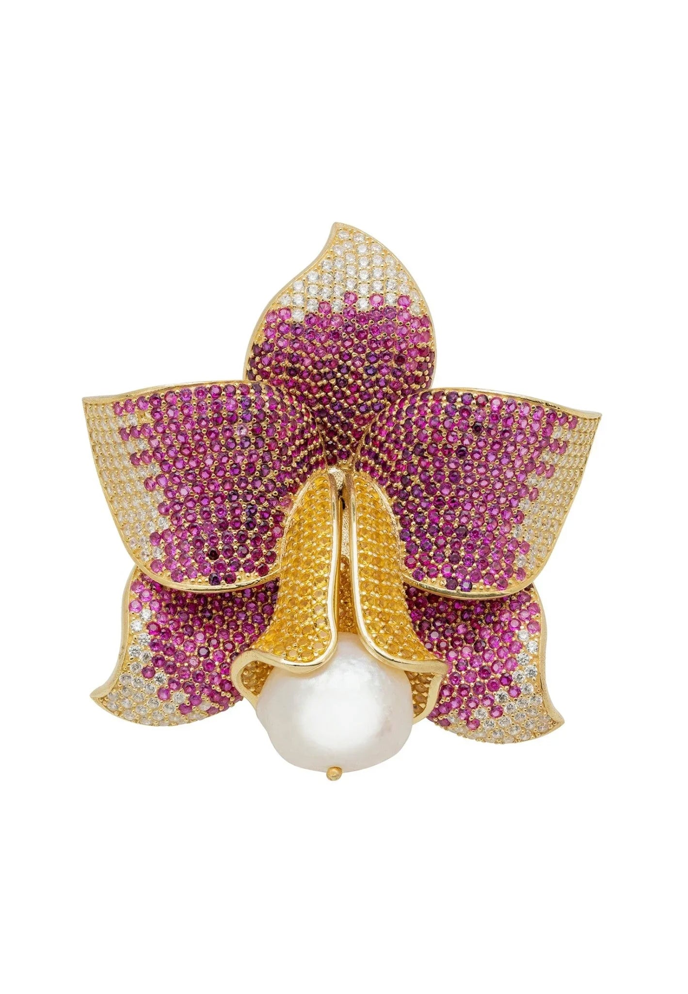 Daffodil With Pearl Cocktail Ring Gold Ruby CZ - LATELITA Rings