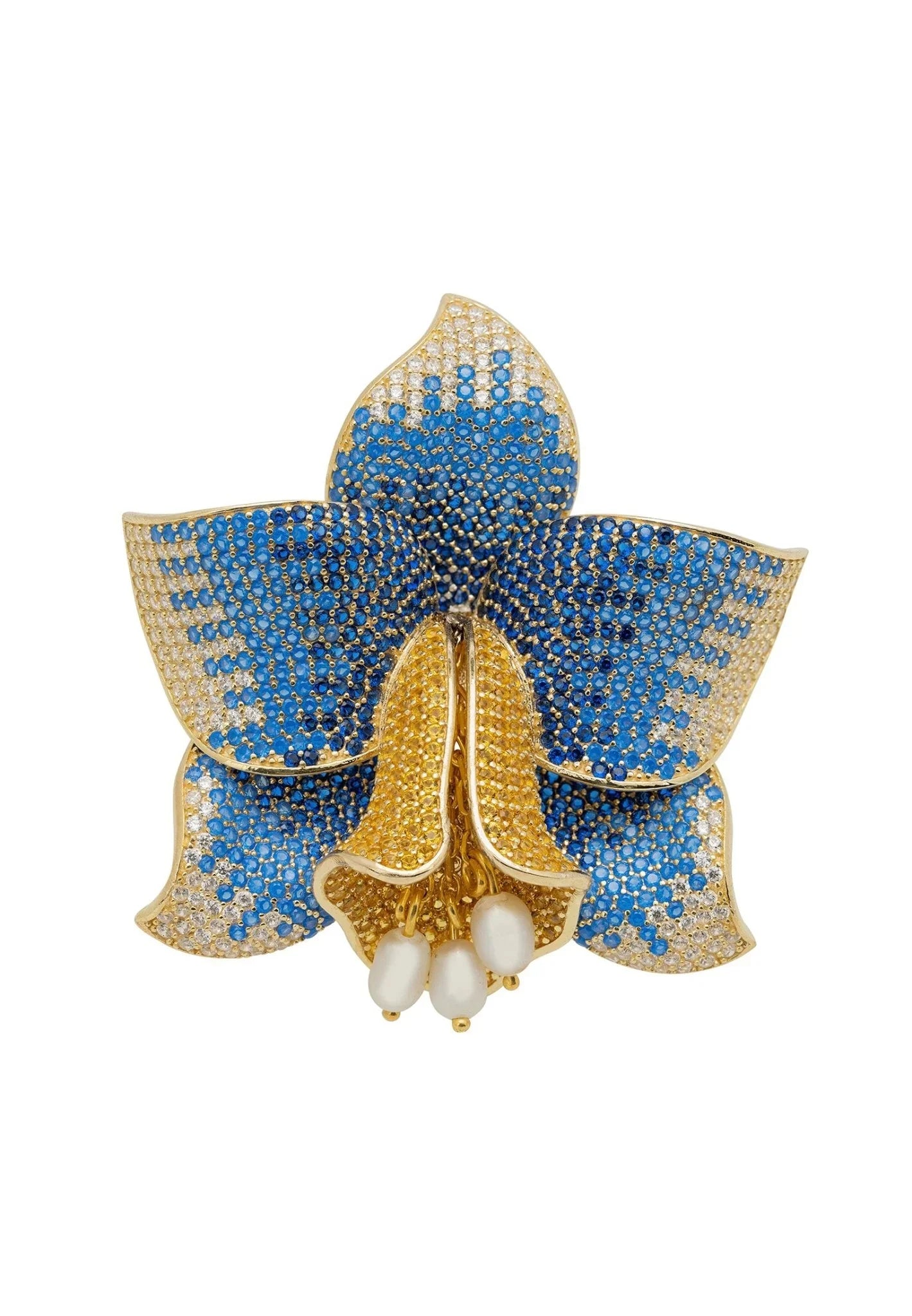 Daffodil With Pearls Cocktail Ring Gold Sapphire CZ - LATELITA Rings