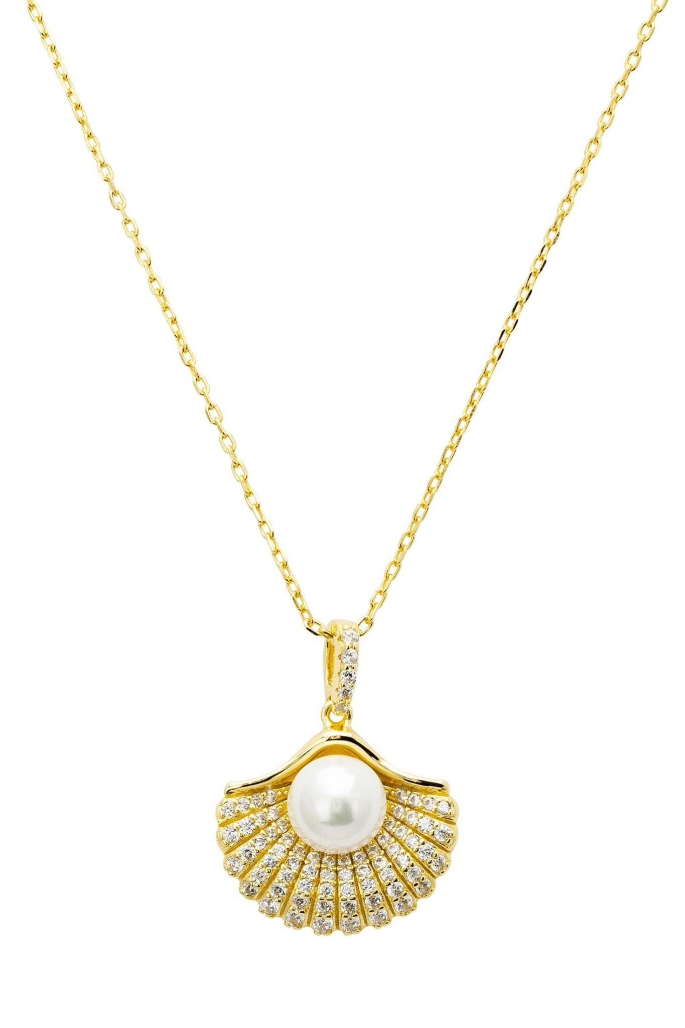 Deco Fan And Pearl Pendant Necklace Gold - LATELITA Necklaces