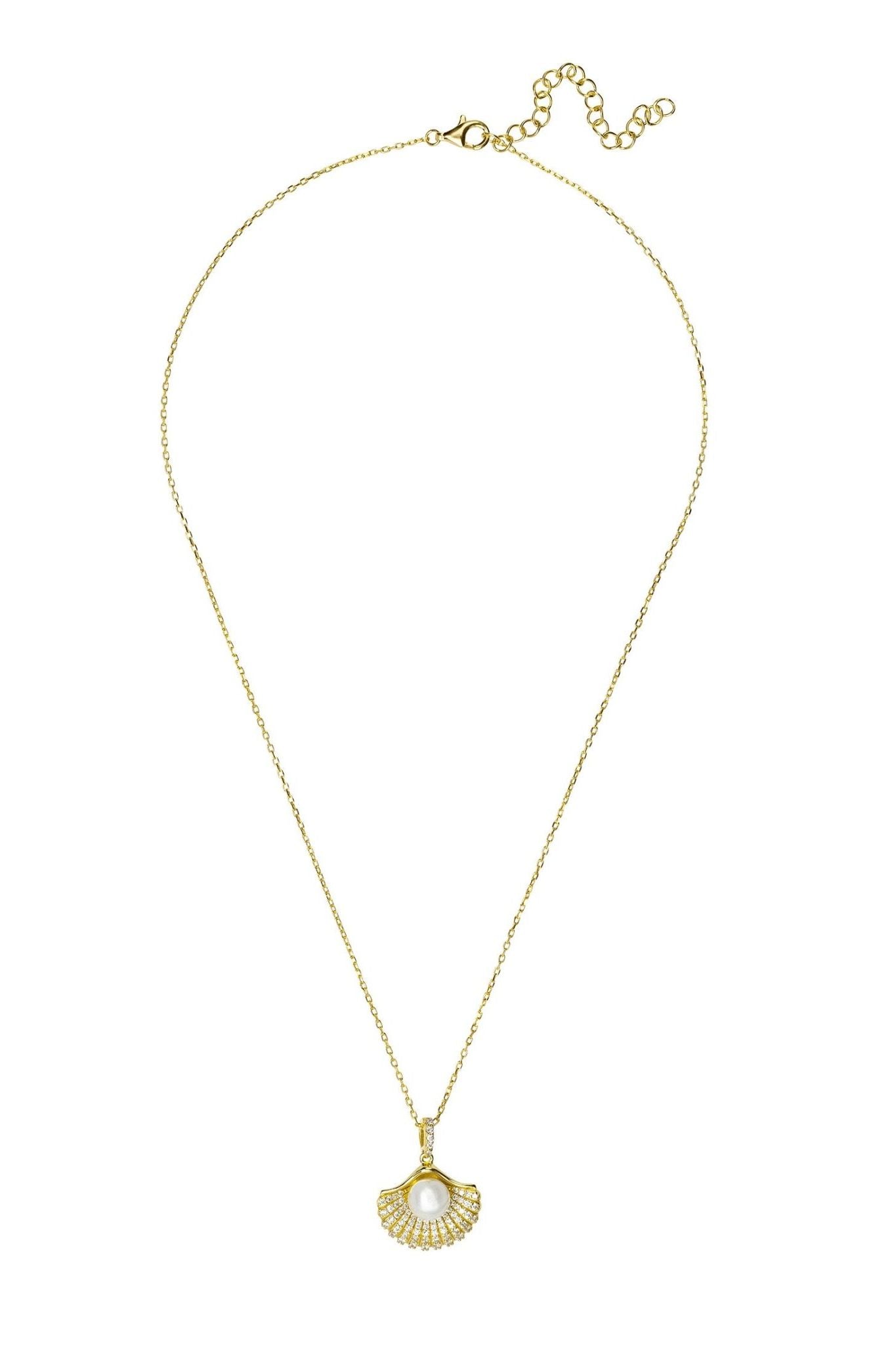 Deco Fan And Pearl Pendant Necklace Gold - LATELITA Necklaces