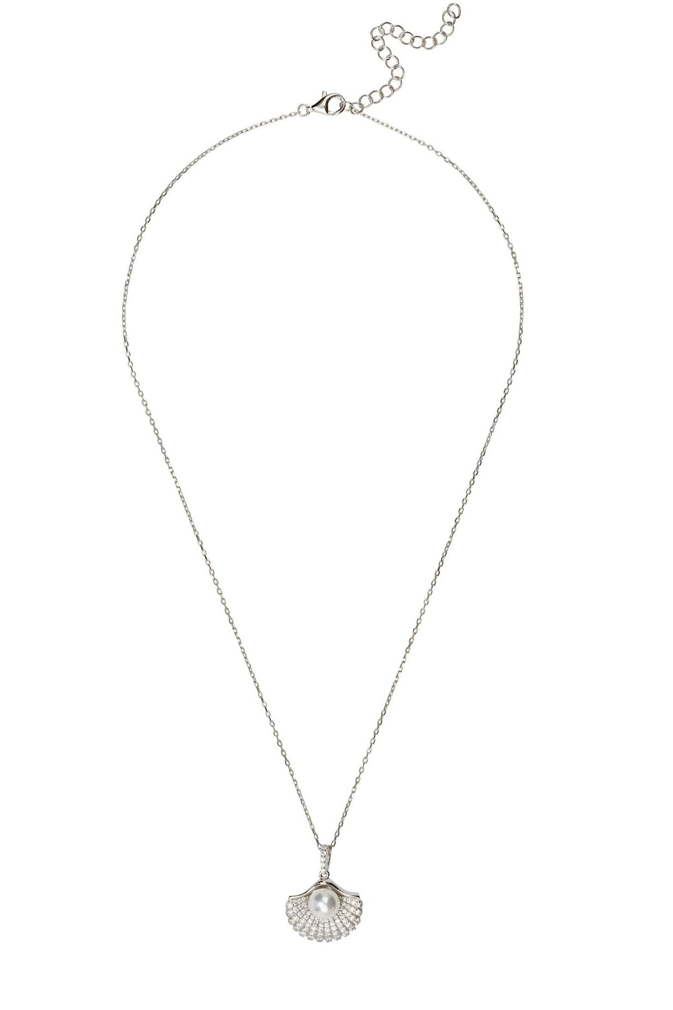 Deco Fan And Pearl Pendant Necklace Silver - LATELITA Necklaces