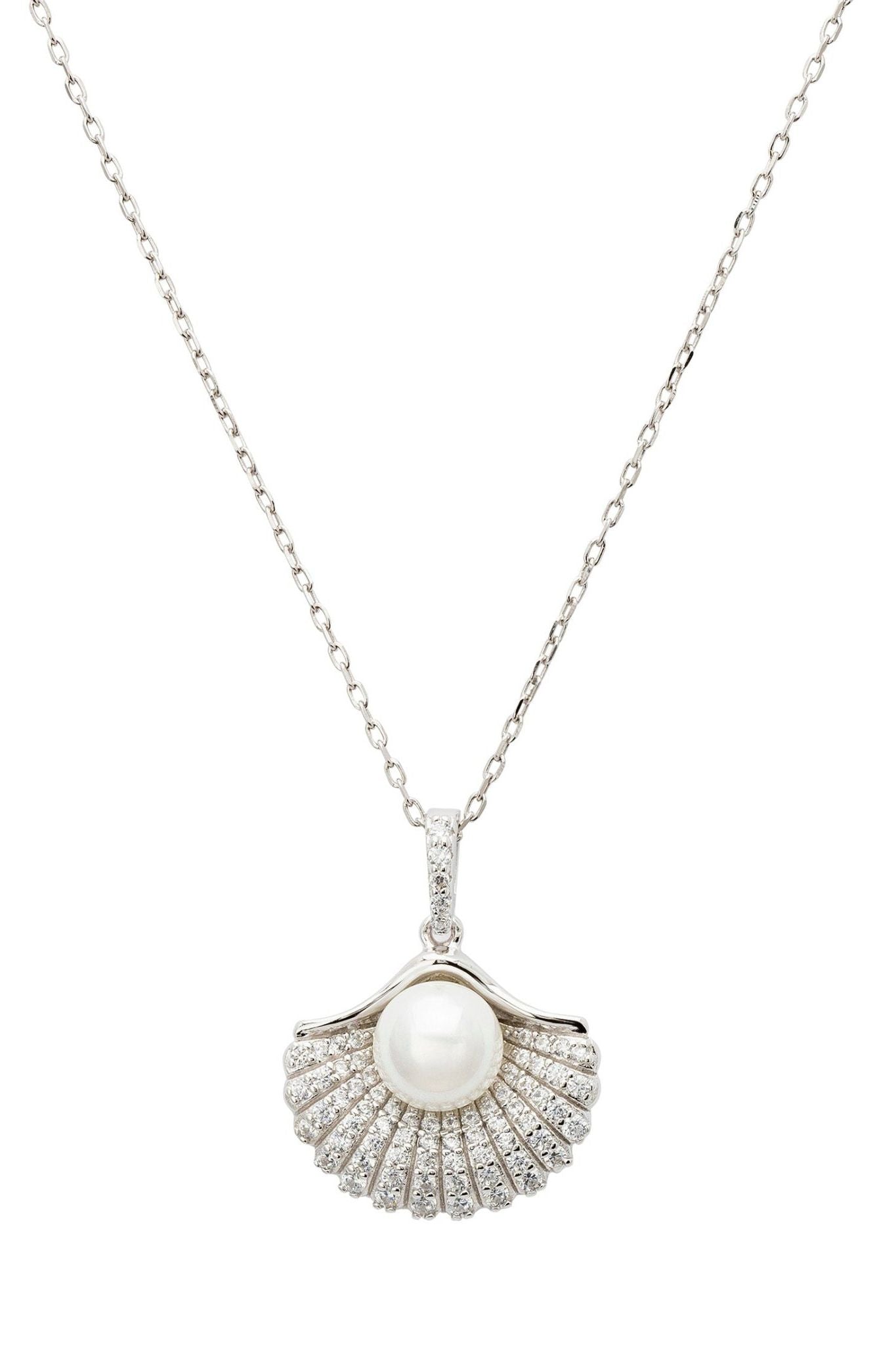 Deco Fan And Pearl Pendant Necklace Silver - LATELITA Necklaces
