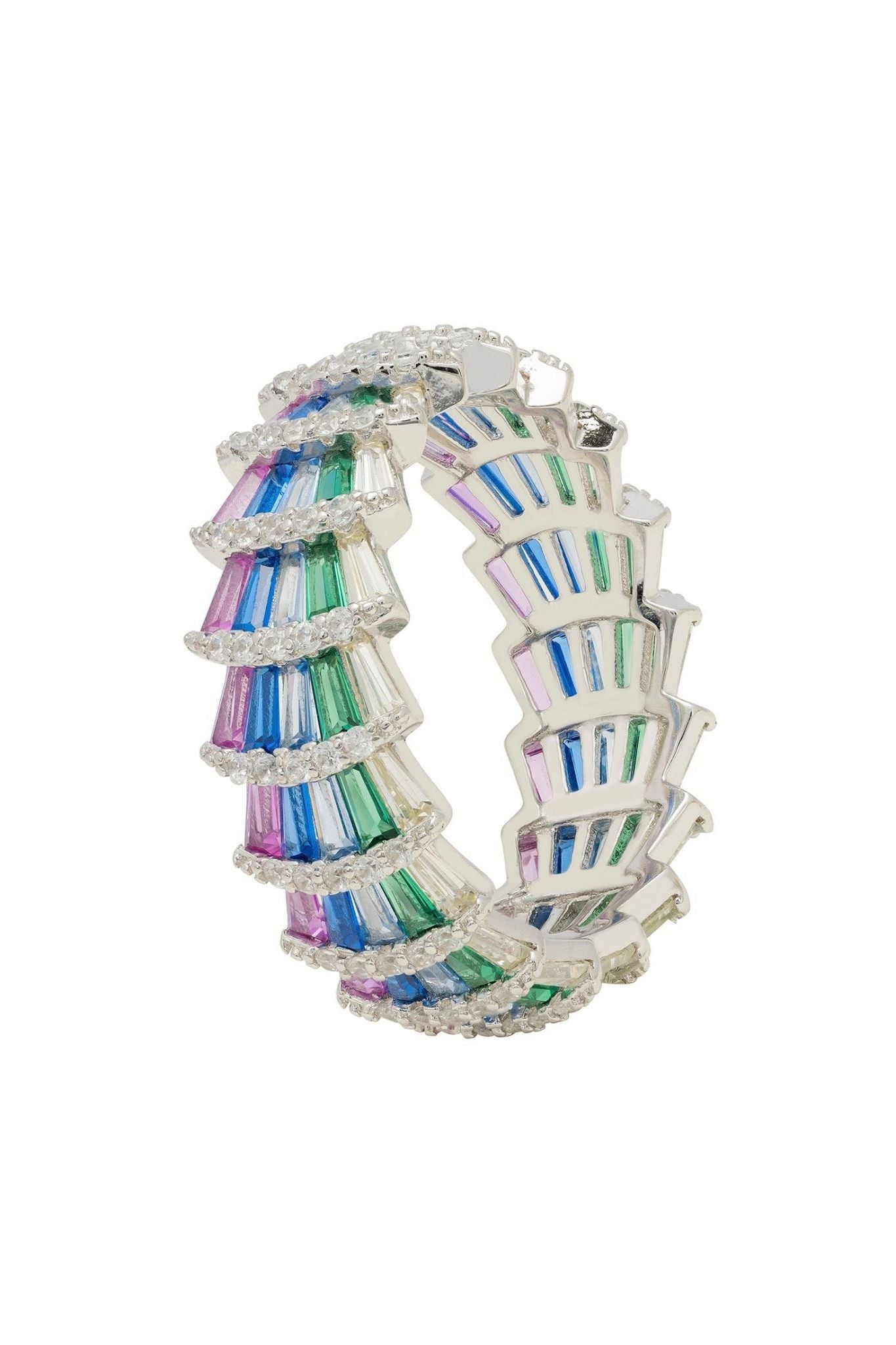 Deco Fantail Cocktail Ring Silver Rainbow - LATELITA Rings