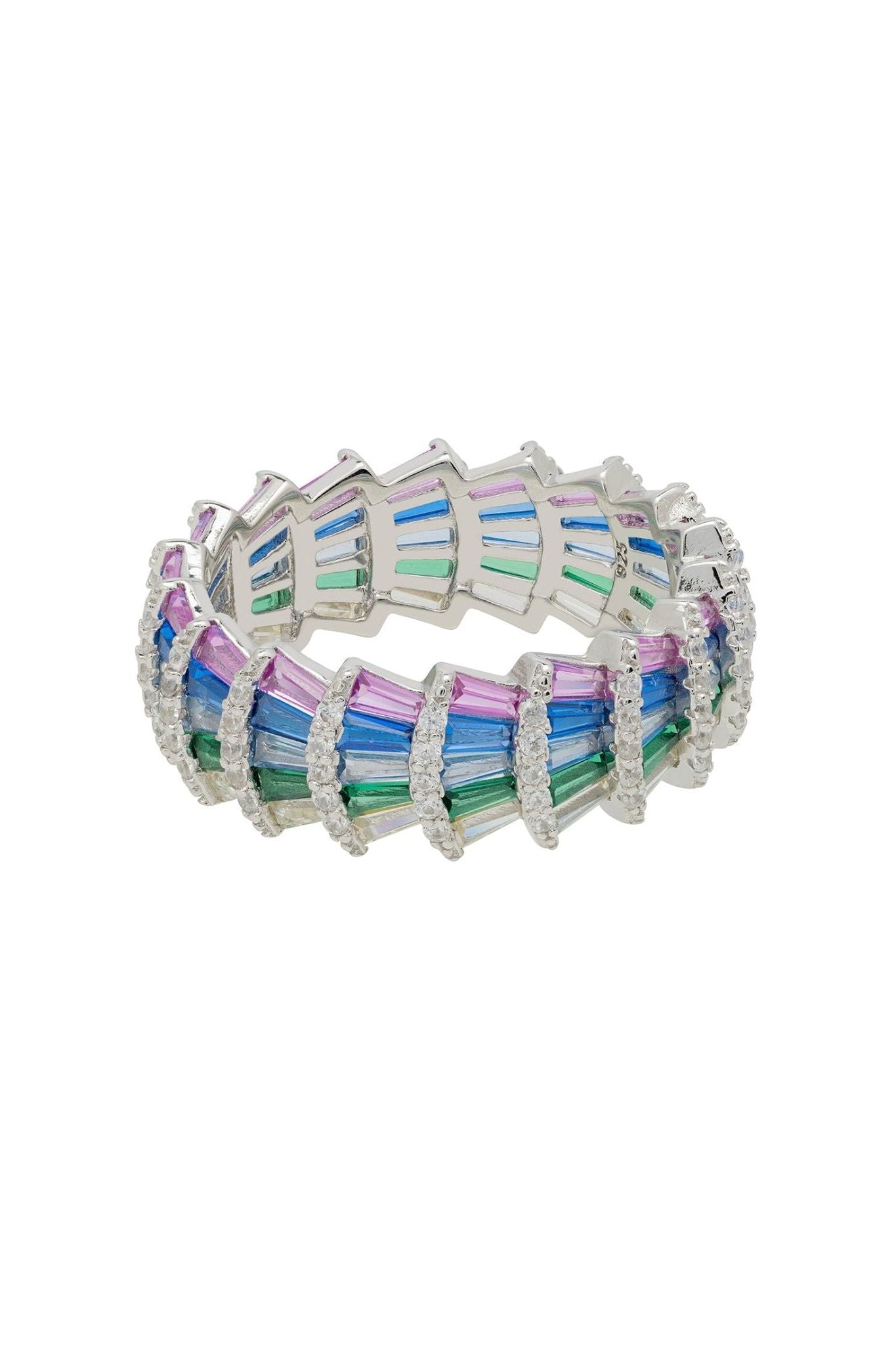 Deco Fantail Cocktail Ring Silver Rainbow - LATELITA Rings