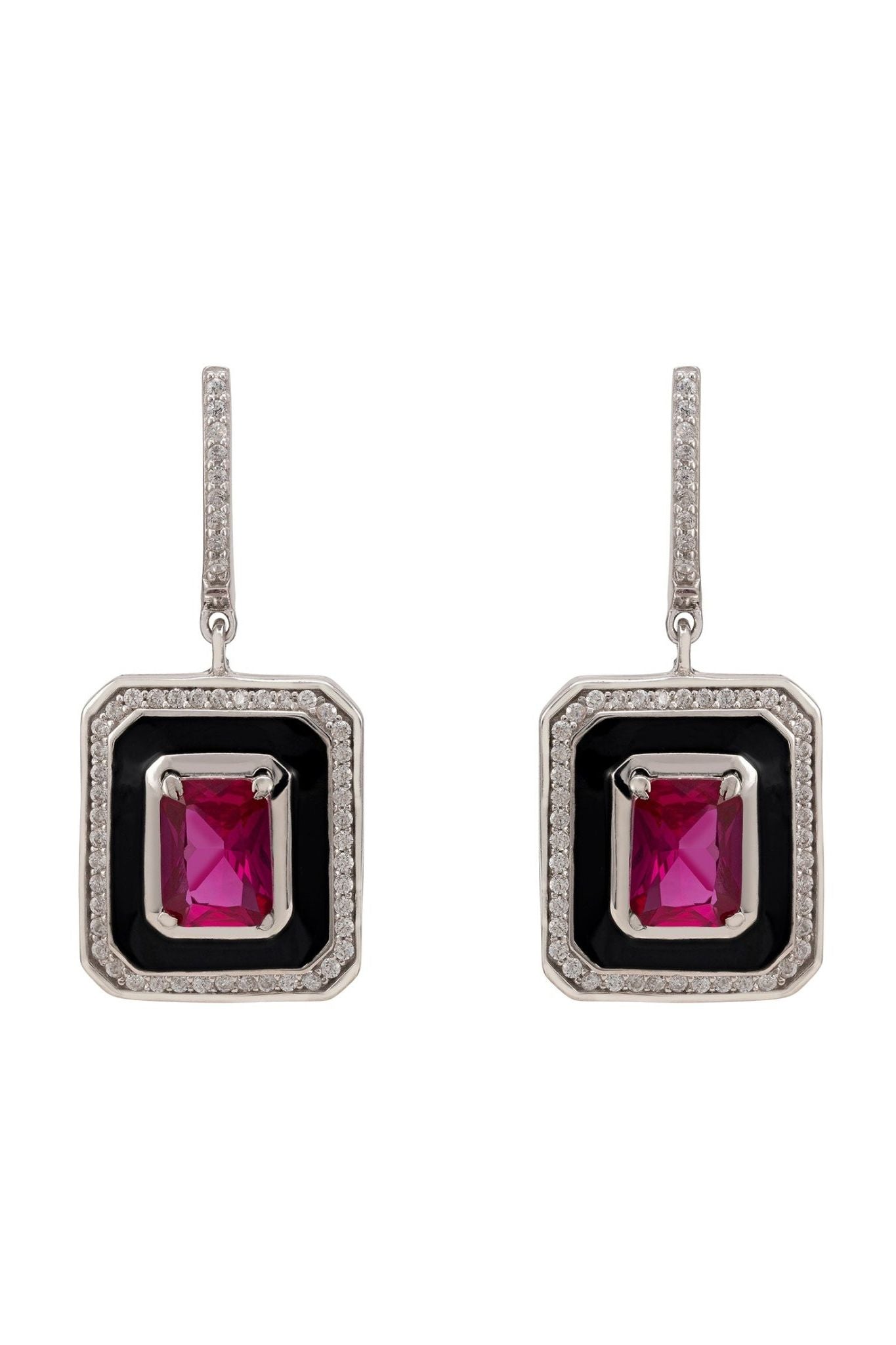 Deco Ruby & Enamel Earrings Silver - LATELITA Earrings