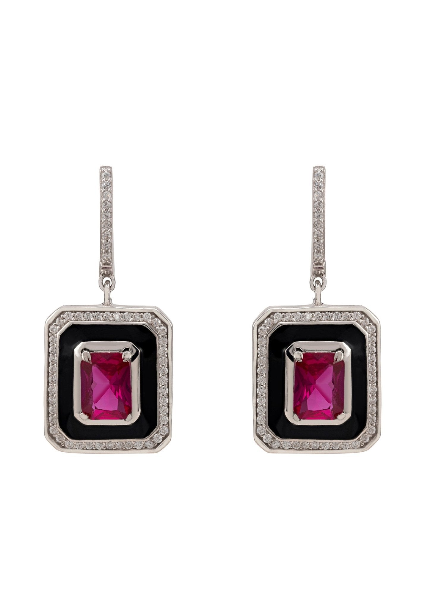 Deco Ruby & Enamel Earrings Silver - LATELITA Earrings