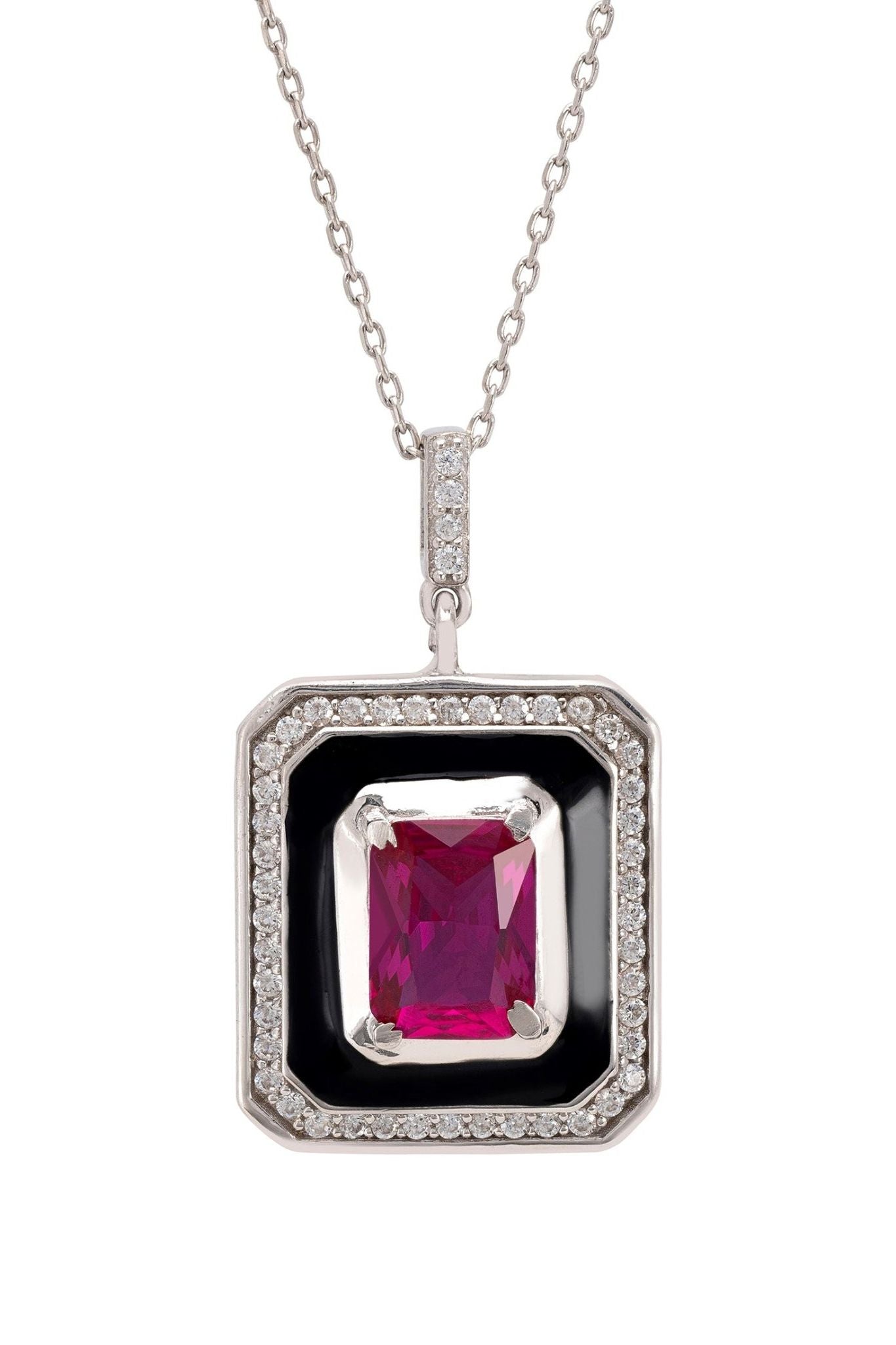Deco Ruby & Enamel Necklace Silver - LATELITA Necklaces