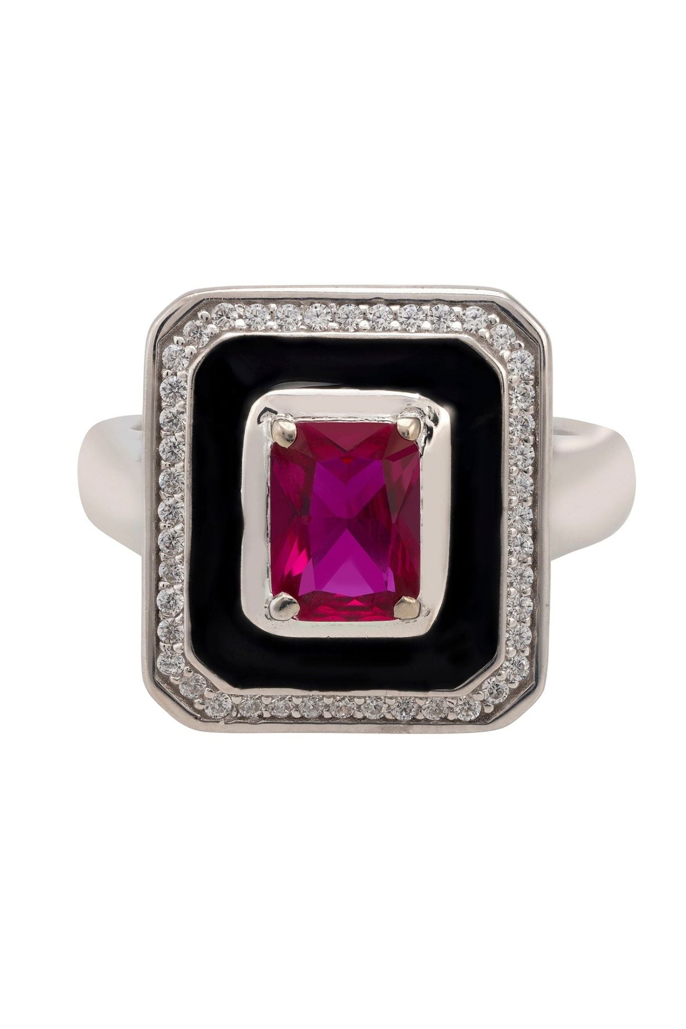 Deco Ruby & Enamel Ring Silver - LATELITA Rings