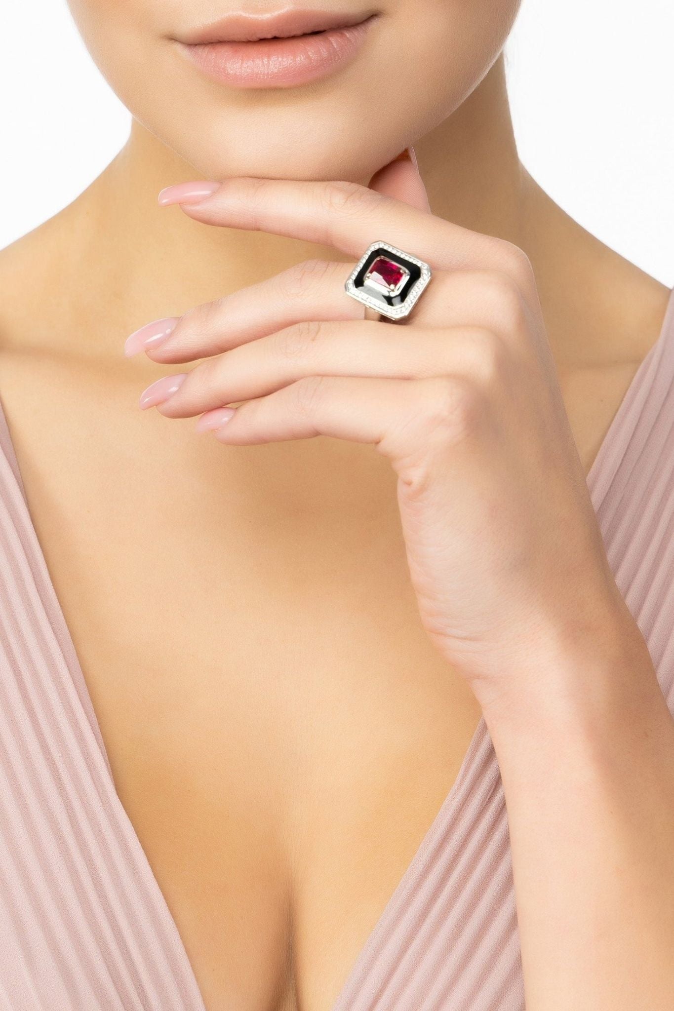 Deco Ruby & Enamel Ring Silver - LATELITA Rings