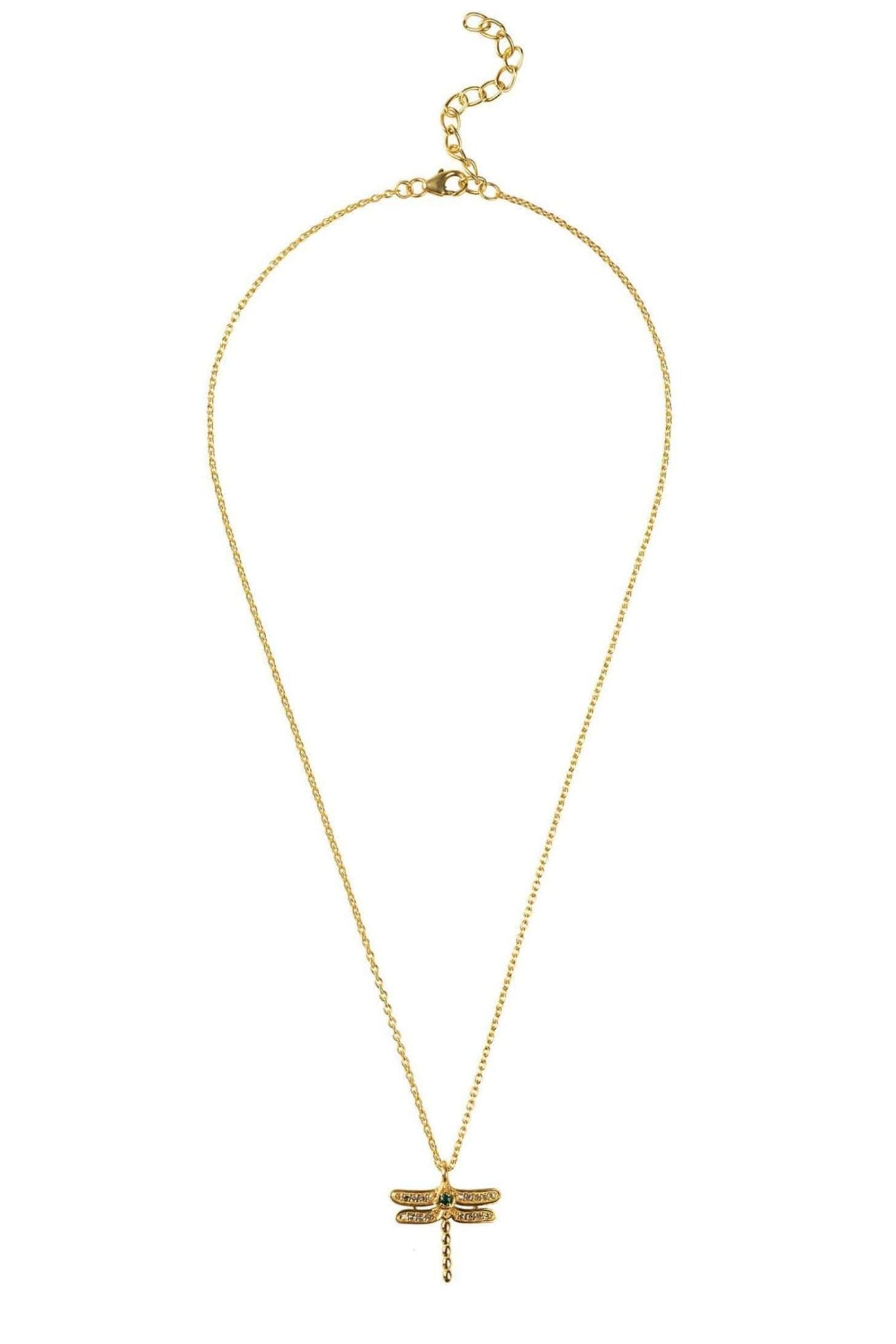 Diamond & Emerald Dragonfly Necklace Gold - LATELITA Necklaces