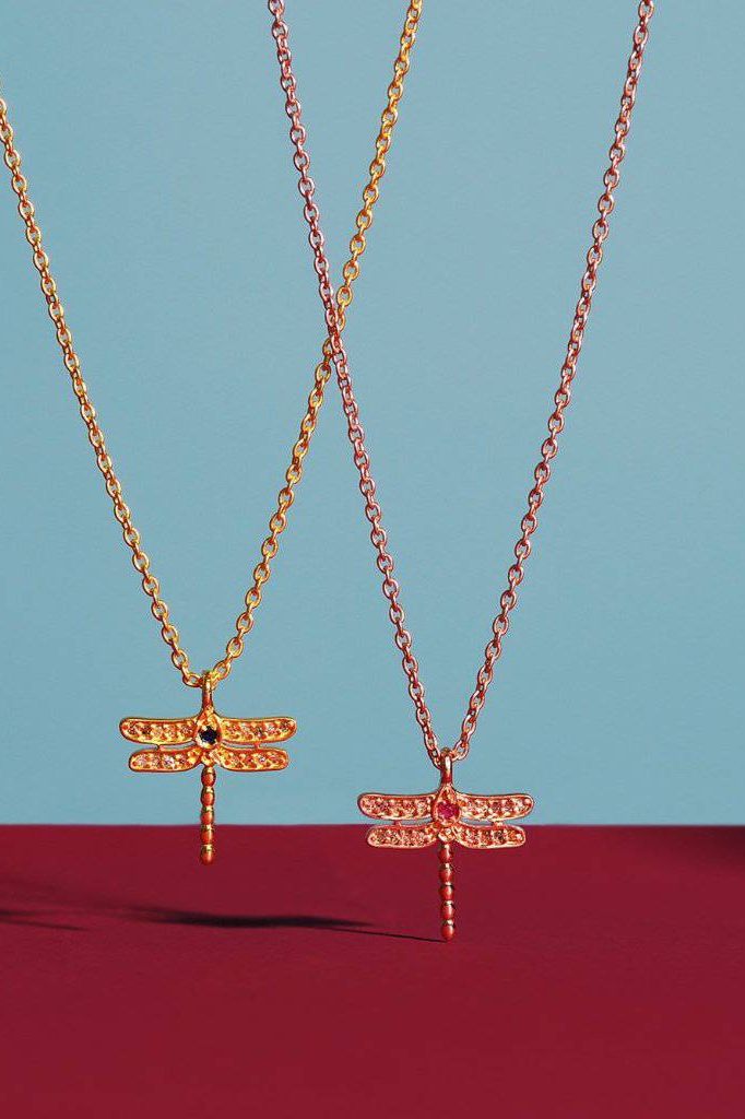 Diamond & Emerald Dragonfly Necklace Gold - LATELITA Necklaces