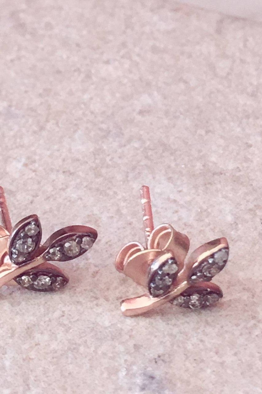 Diamond Leaf Stud Earrings Rosegold - LATELITA Earrings