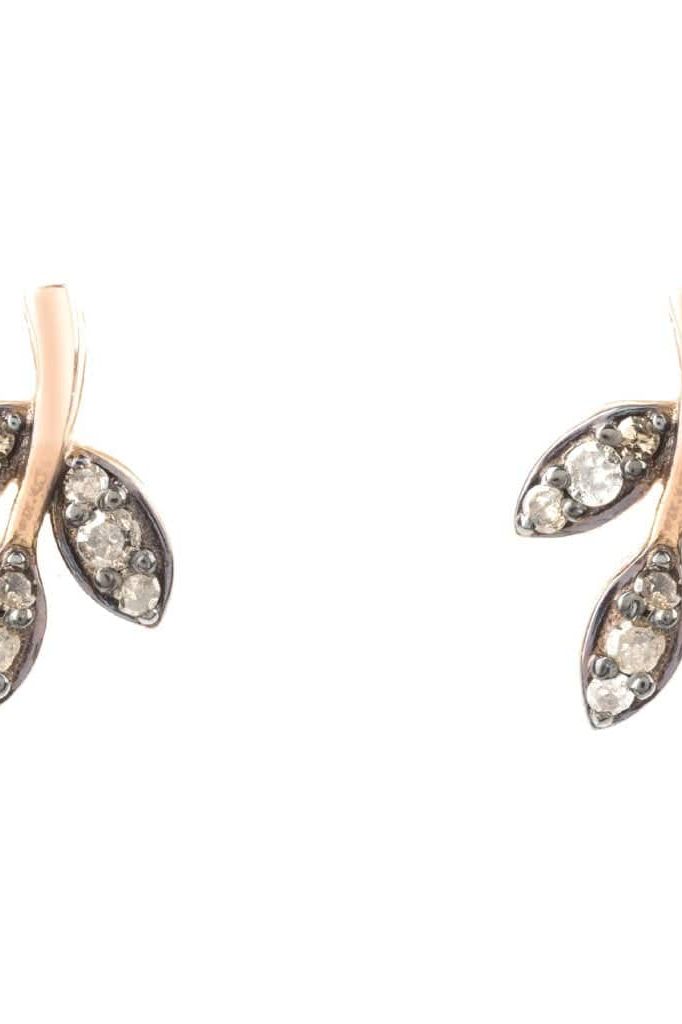 Diamond Leaf Stud Earrings Rosegold - LATELITA Earrings