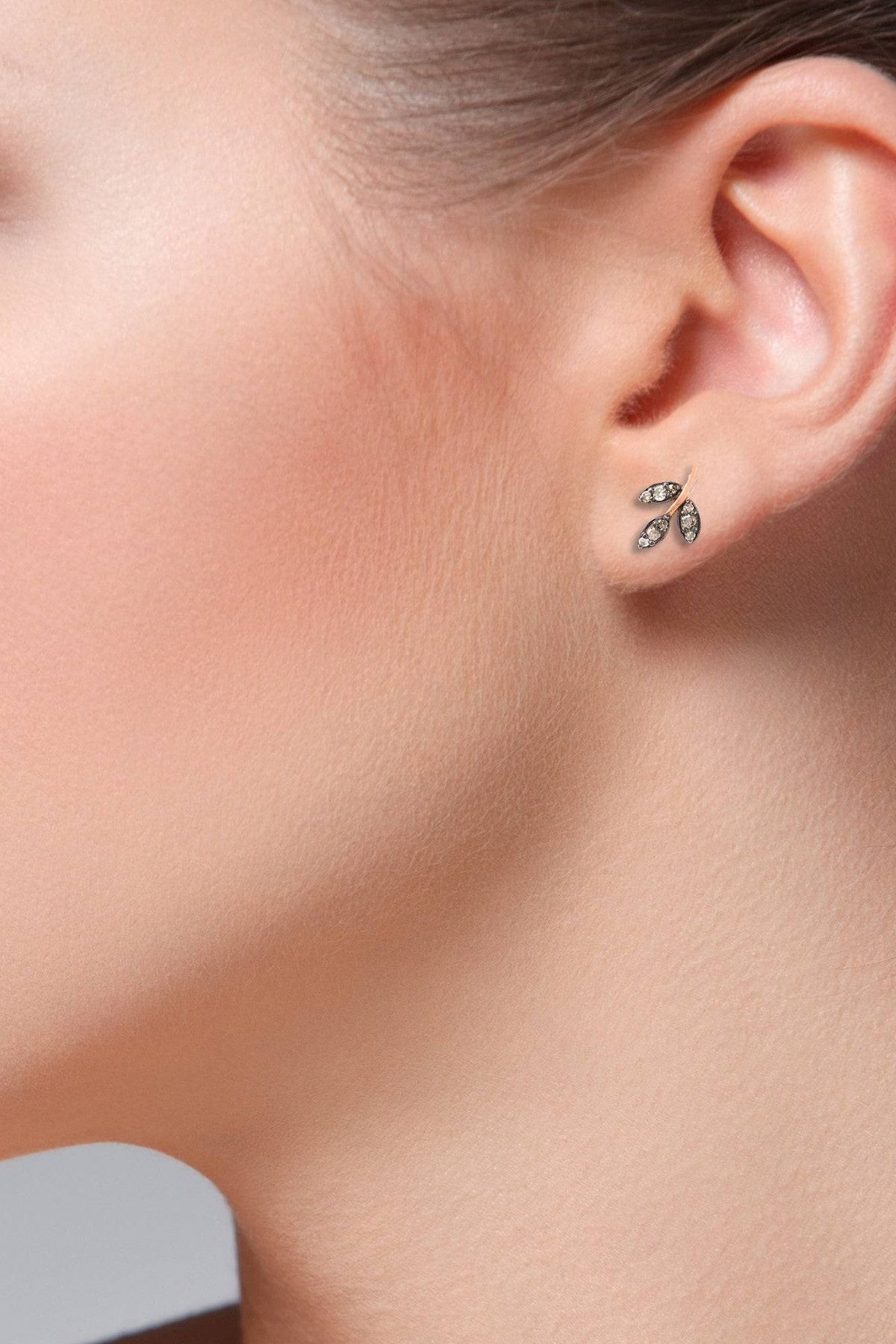 Diamond Leaf Stud Earrings Rosegold - LATELITA Earrings