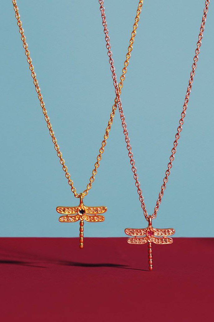 Diamond & Ruby Dragonfly Necklace Rosegold - LATELITA Necklaces
