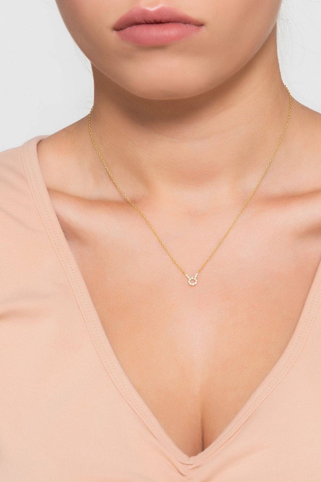 Diamond Zodiac Necklace Gold Taurus - LATELITA Necklaces