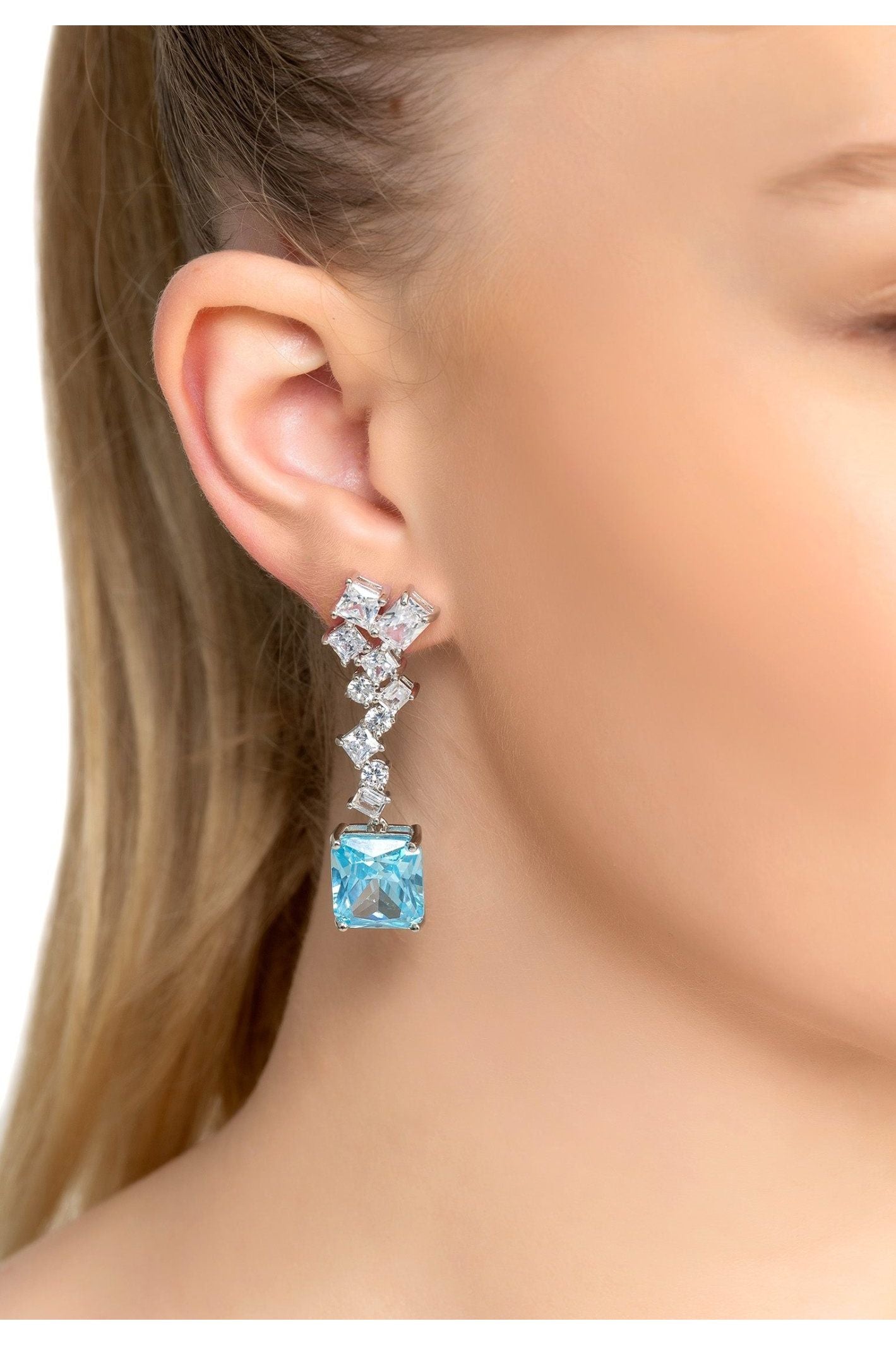 Diana Blue Topaz Drop Earrings Silver - LATELITA Earrings