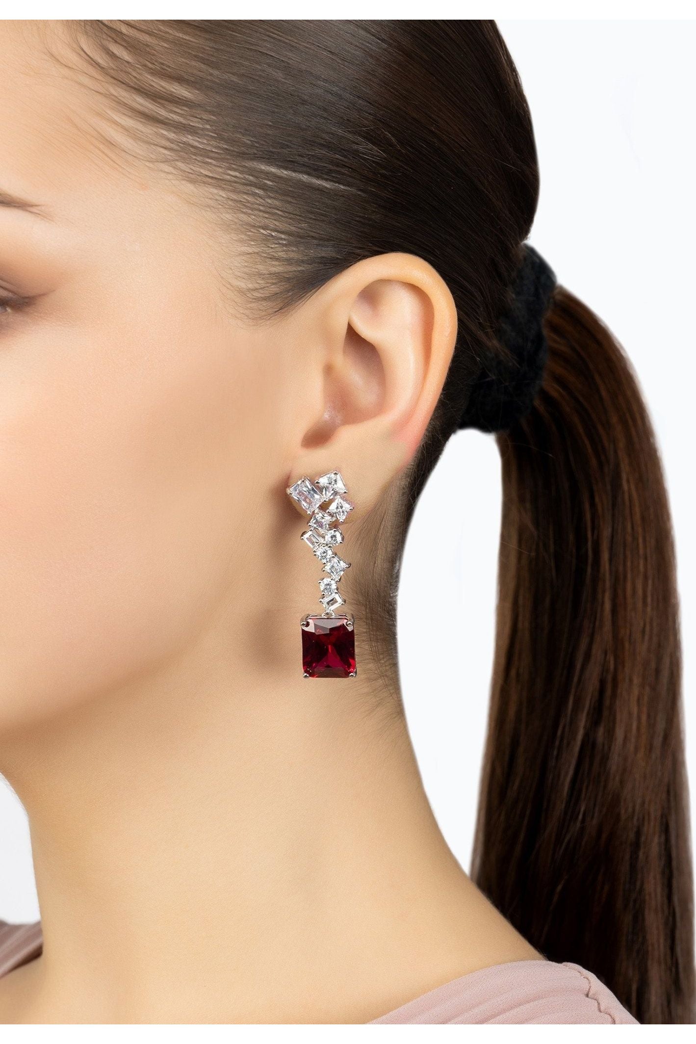 Diana Ruby Drop Earrings Silver - LATELITA Earrings