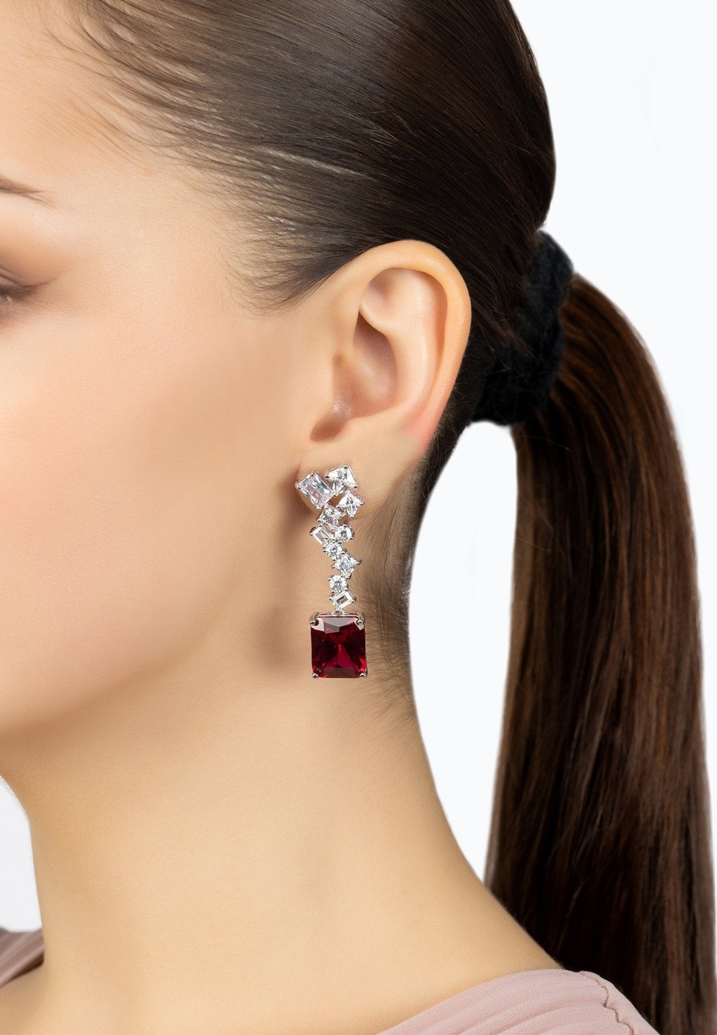 Diana Ruby Drop Earrings Silver - LATELITA Earrings