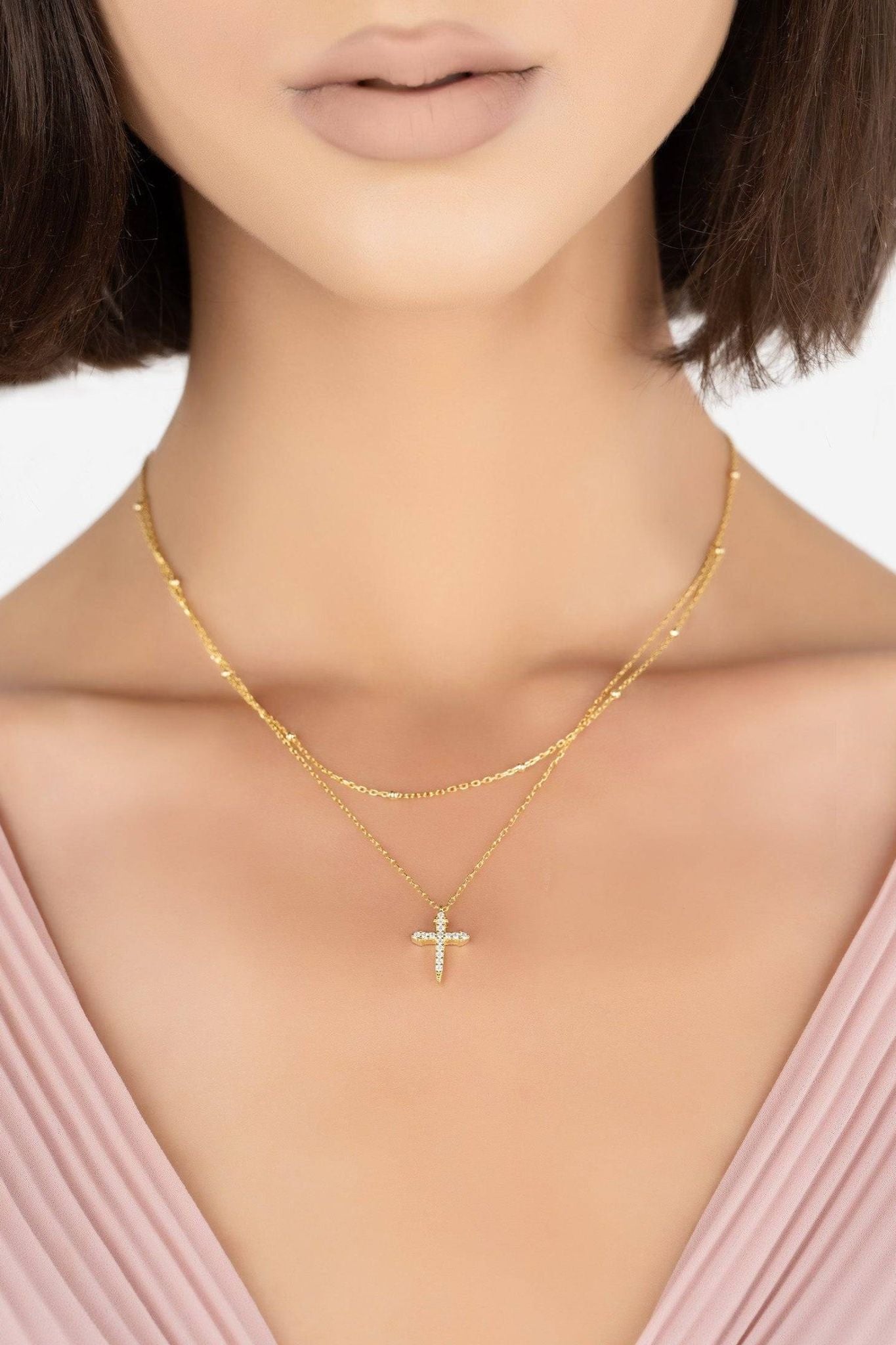 Double Strand Cross Choker Gold - LATELITA Necklaces