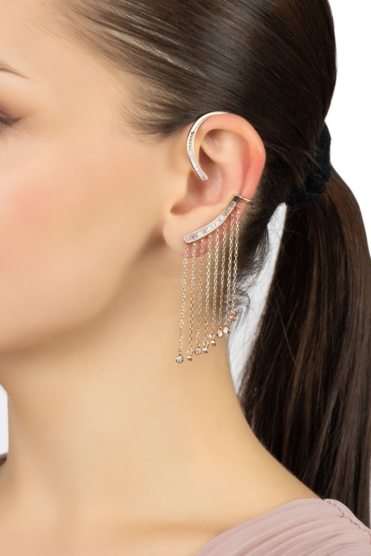 Dubai Tassel Ear Climber Left Silver - LATELITA Earrings