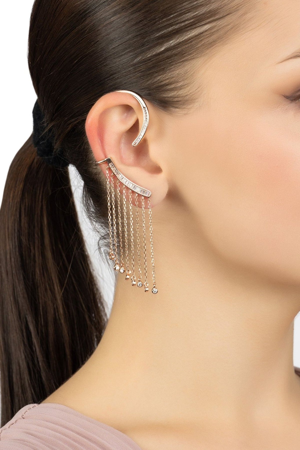 Dubai Tassel Ear Climber Right Silver - LATELITA Earrings