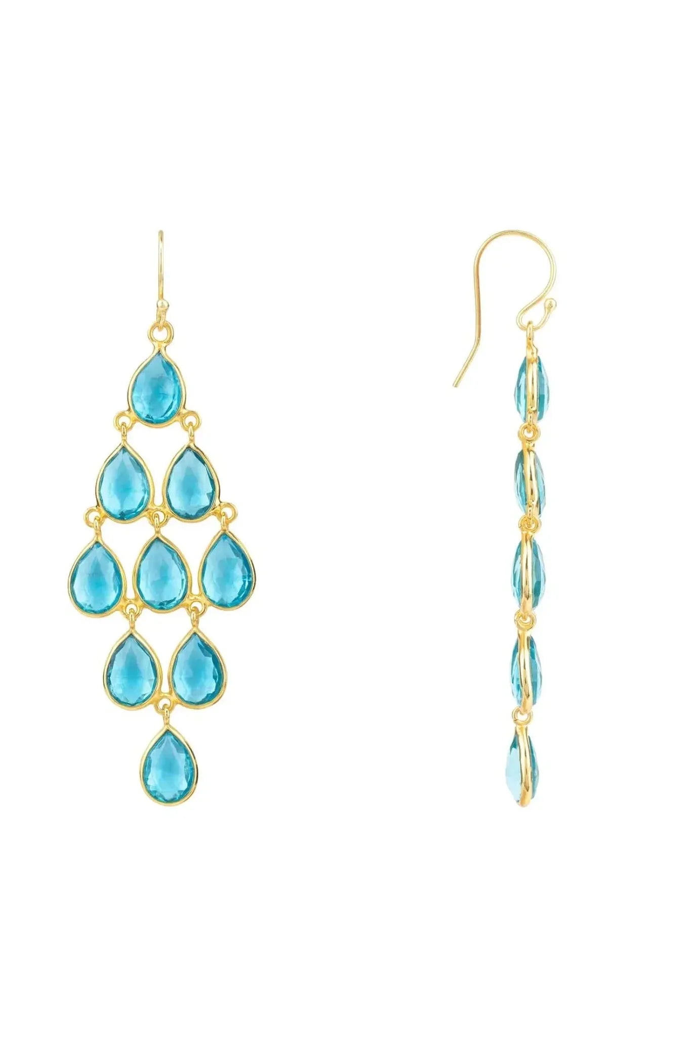 Erviola Gemstone Cascade Earrings Gold Blue Topaz - LATELITA Earrings