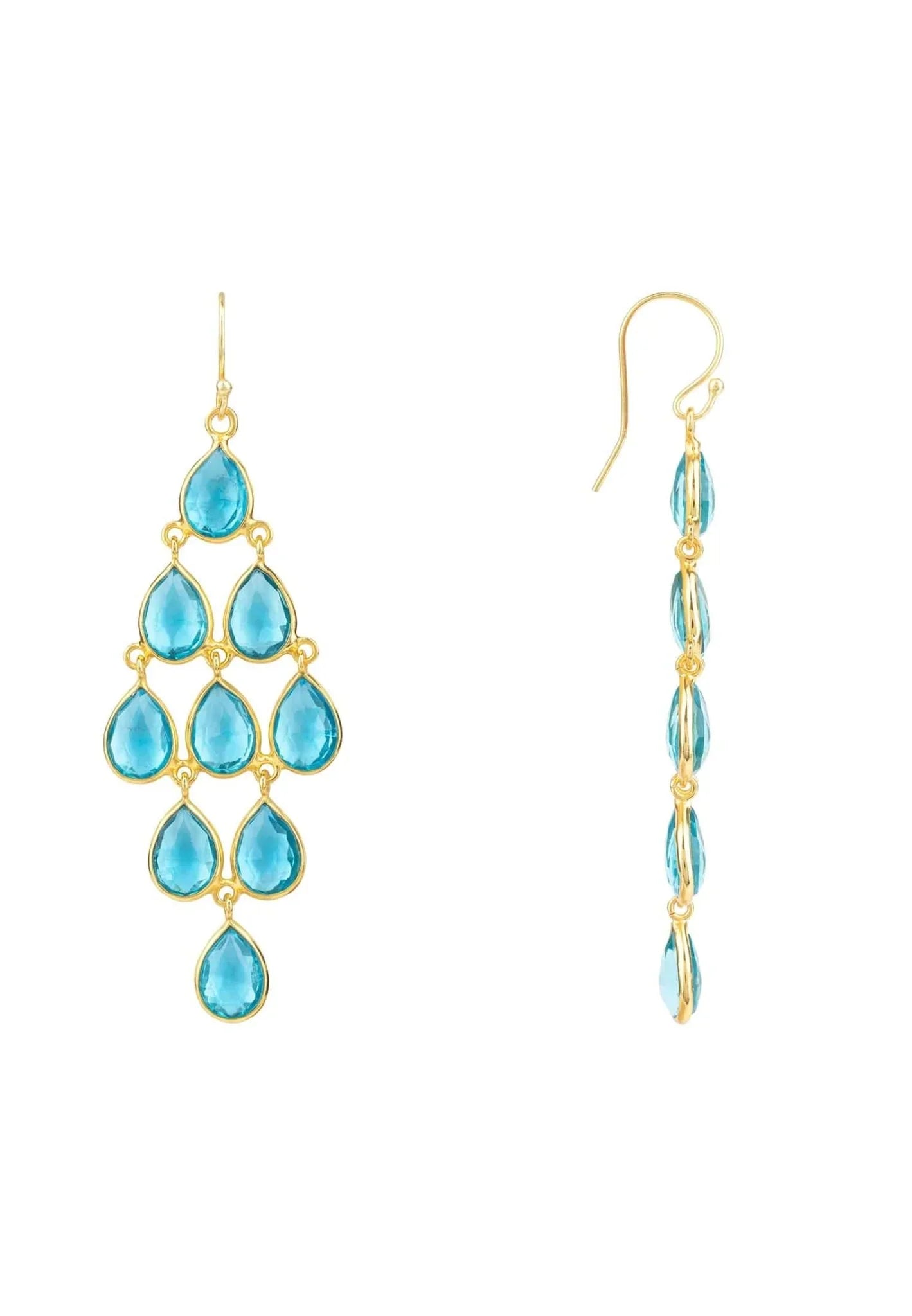 Erviola Gemstone Cascade Earrings Gold Blue Topaz - LATELITA Earrings