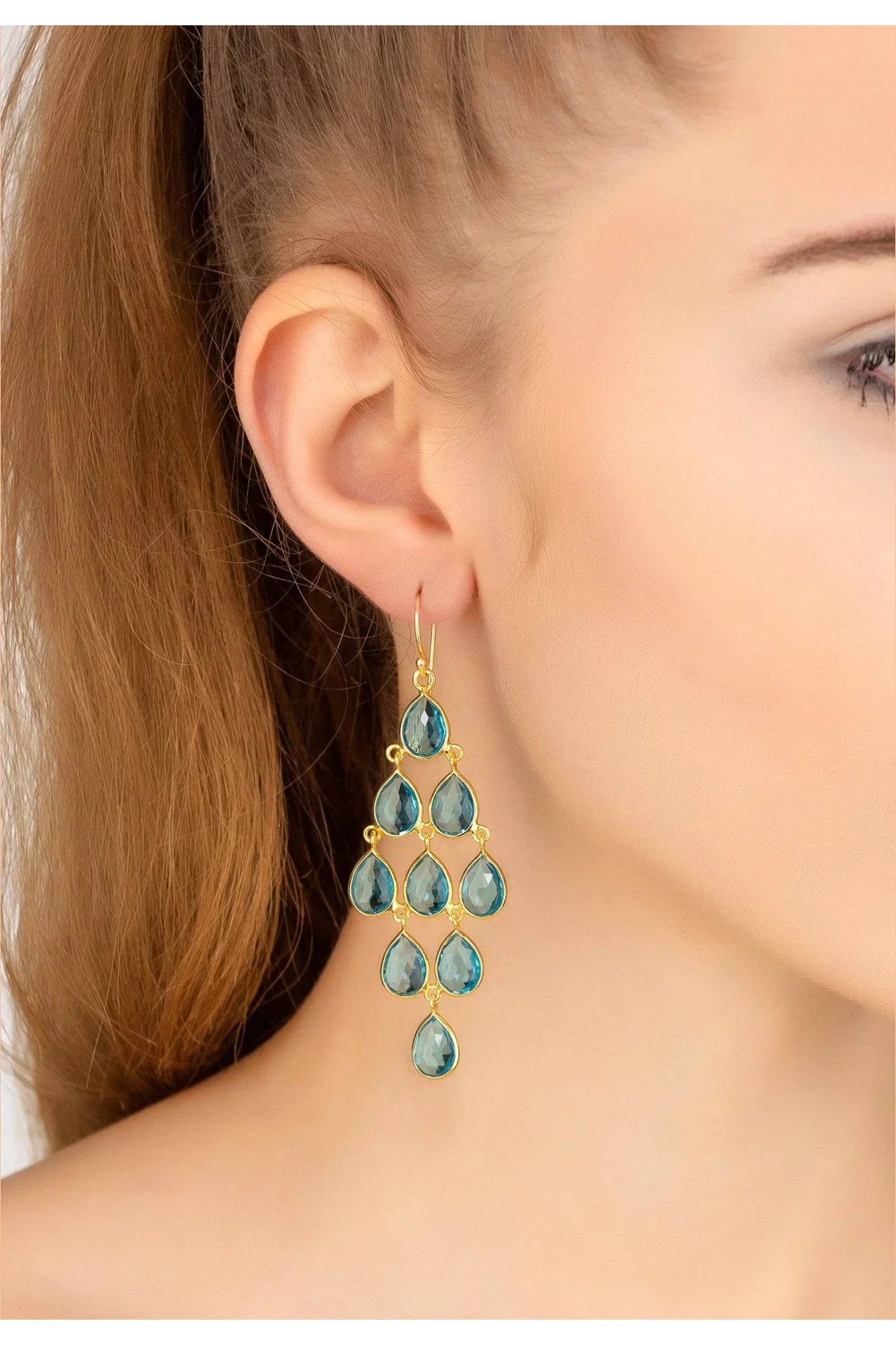 Erviola Gemstone Cascade Earrings Gold Blue Topaz - LATELITA Earrings