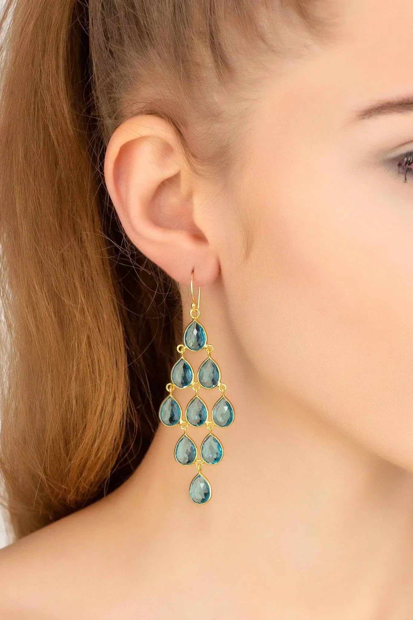 Erviola Gemstone Cascade Earrings Gold Blue Topaz - LATELITA Earrings