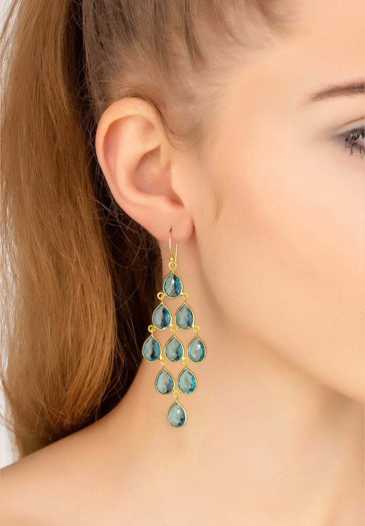Erviola Gemstone Cascade Earrings Gold Blue Topaz - LATELITA Earrings