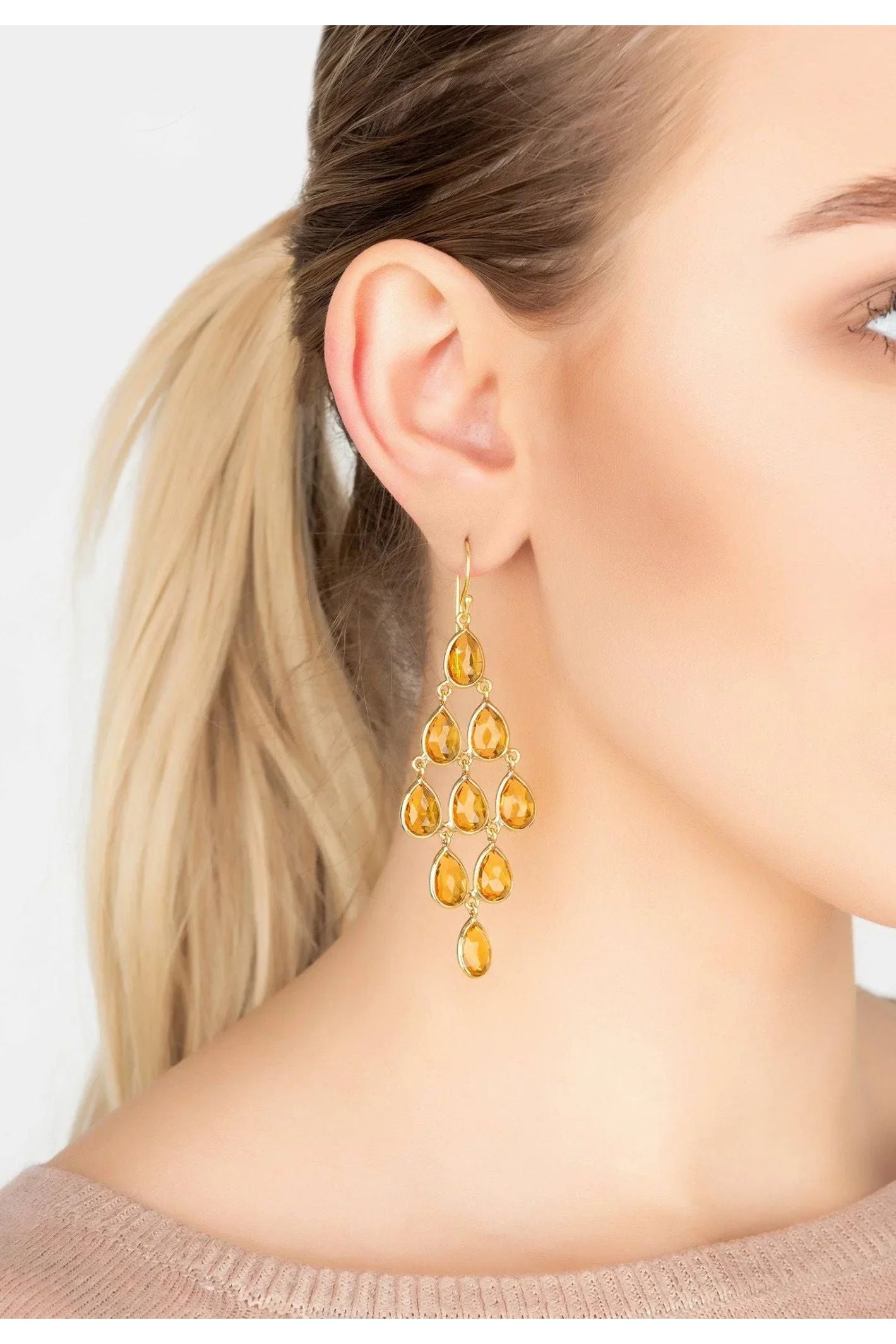Erviola Gemstone Cascade Earrings Gold Citrine - LATELITA Earrings