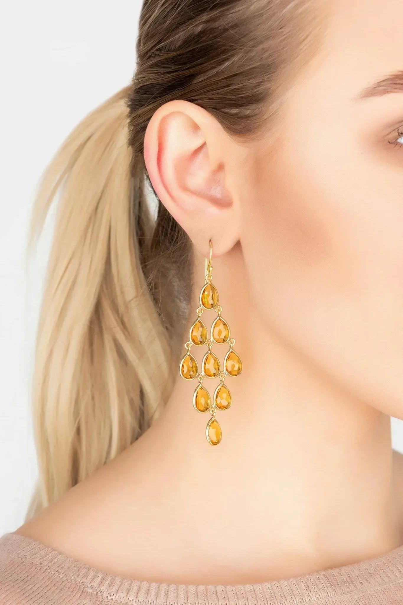 Erviola Gemstone Cascade Earrings Gold Citrine - LATELITA Earrings