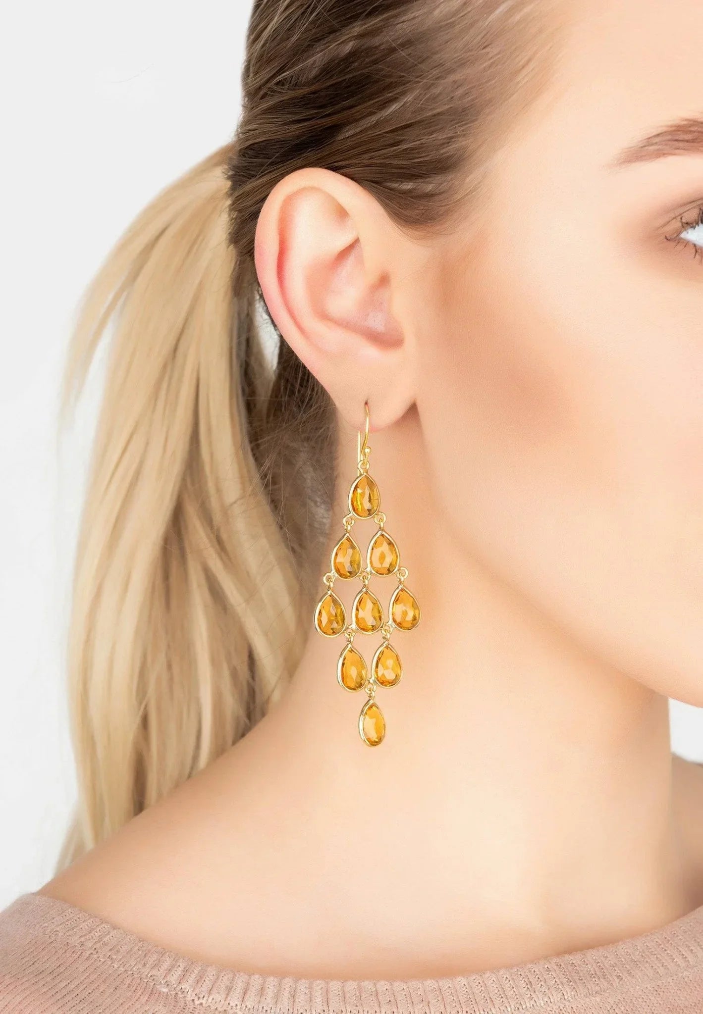 Erviola Gemstone Cascade Earrings Gold Citrine - LATELITA Earrings