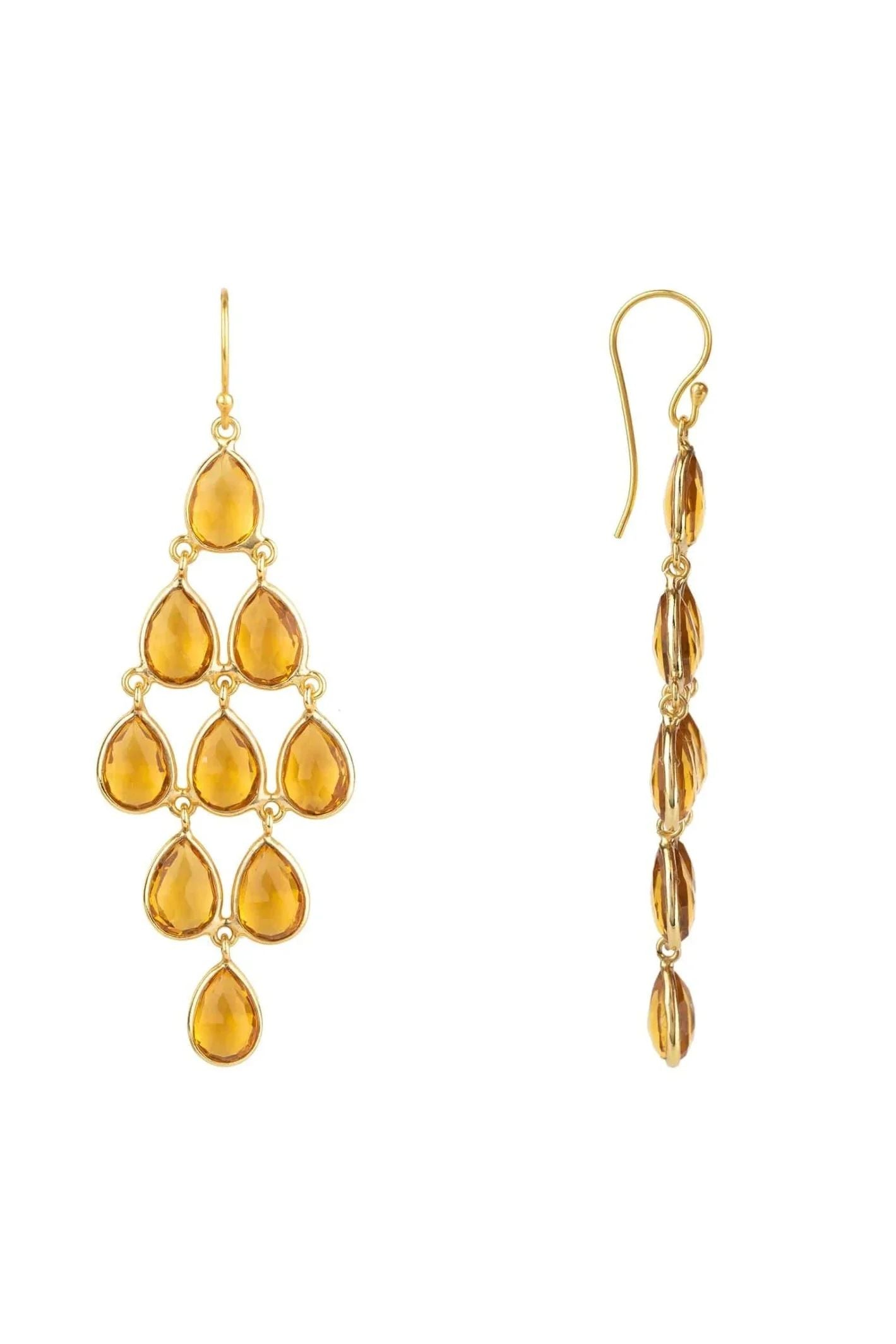 Erviola Gemstone Cascade Earrings Gold Citrine - LATELITA Earrings