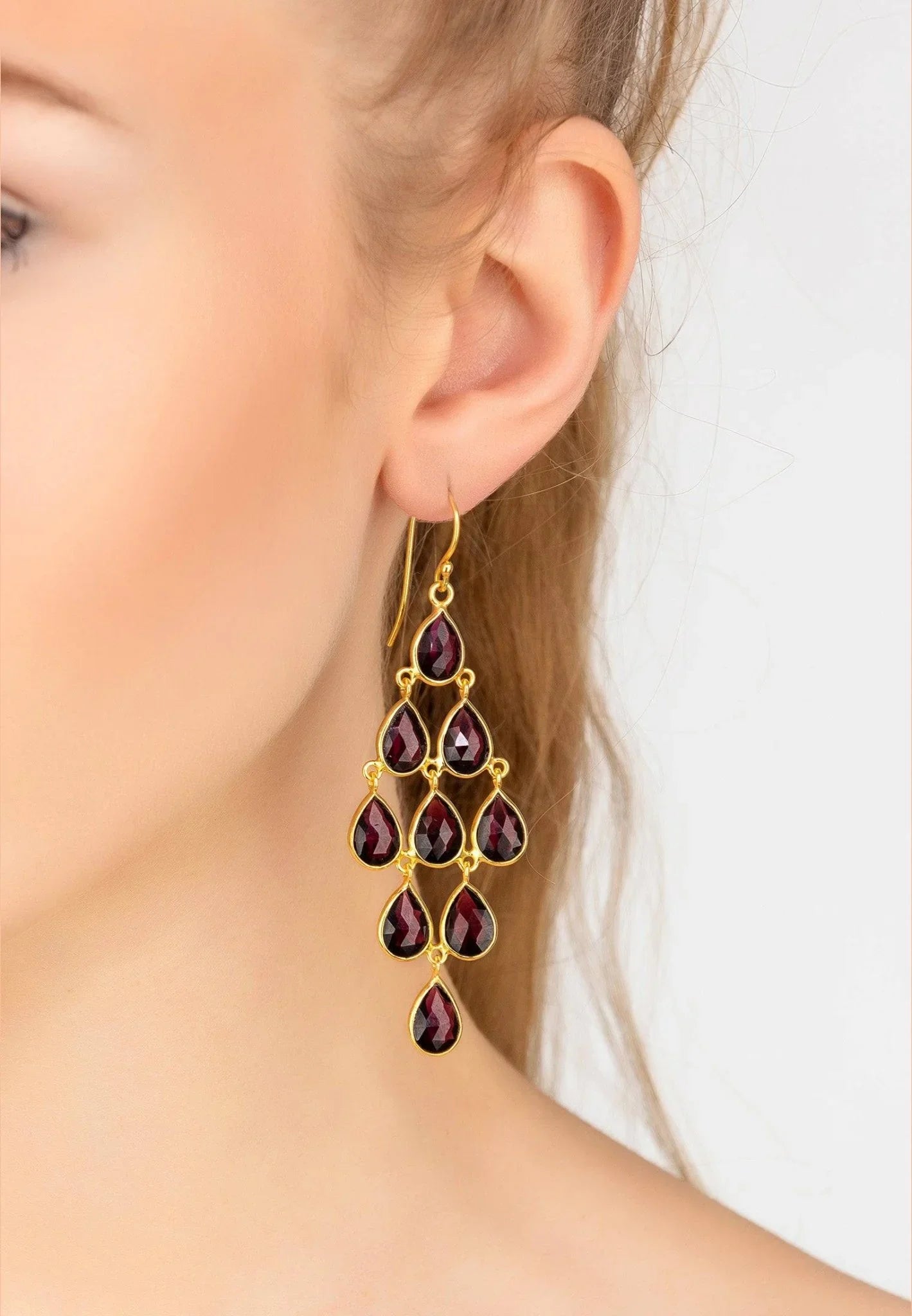 Erviola Gemstone Cascade Earrings Gold Garnet - LATELITA Earrings