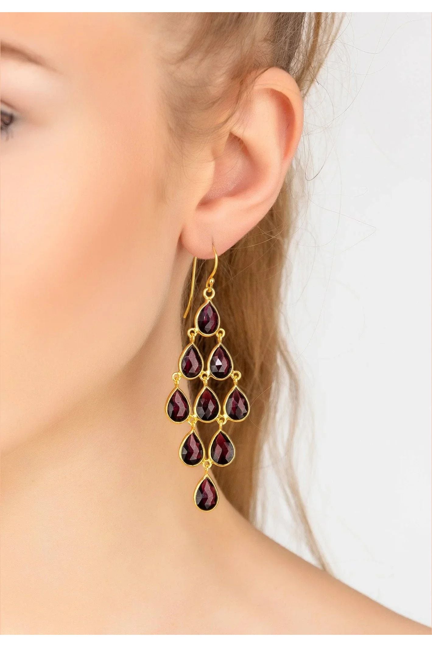 Erviola Gemstone Cascade Earrings Gold Garnet - LATELITA Earrings