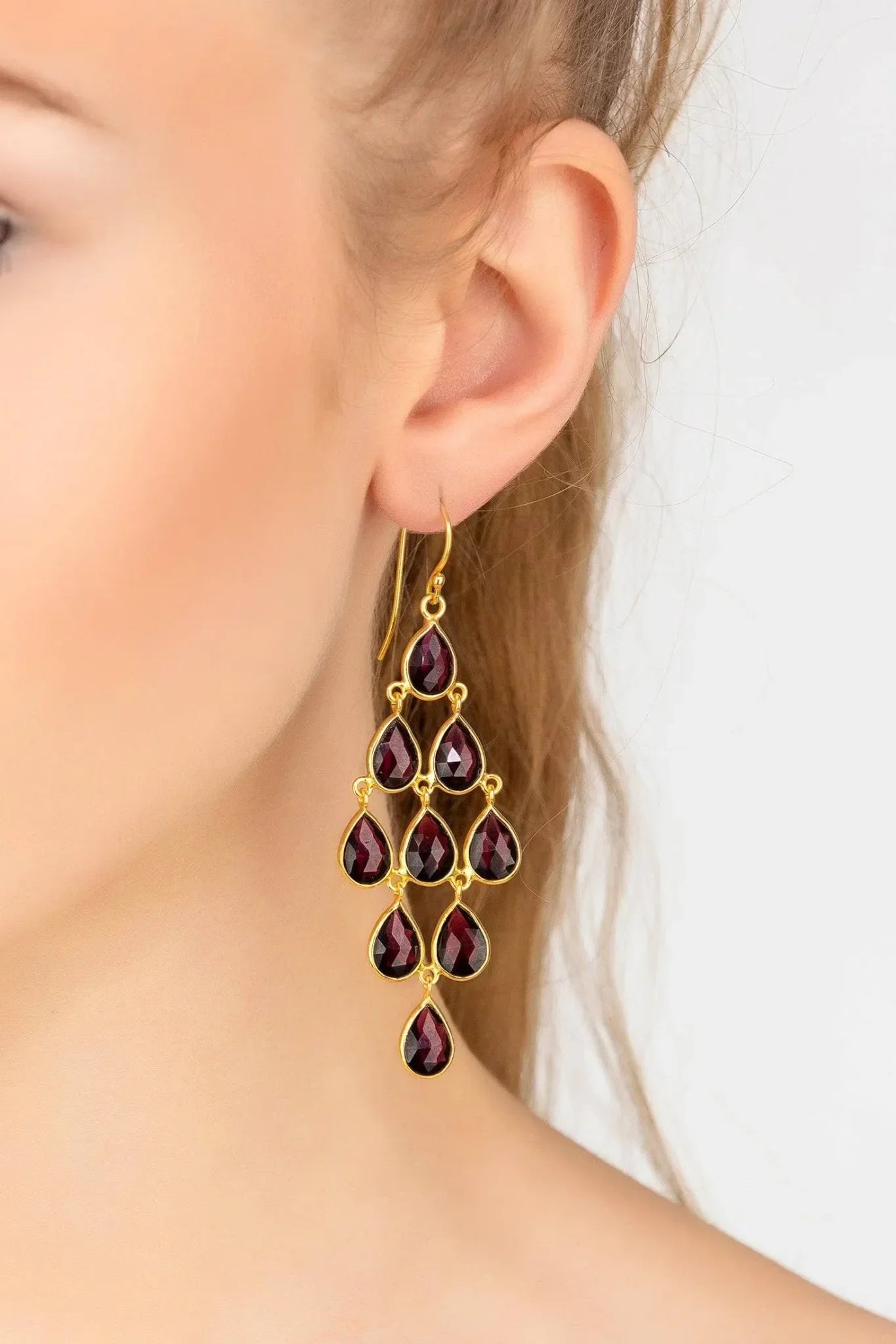 Erviola Gemstone Cascade Earrings Gold Garnet - LATELITA Earrings