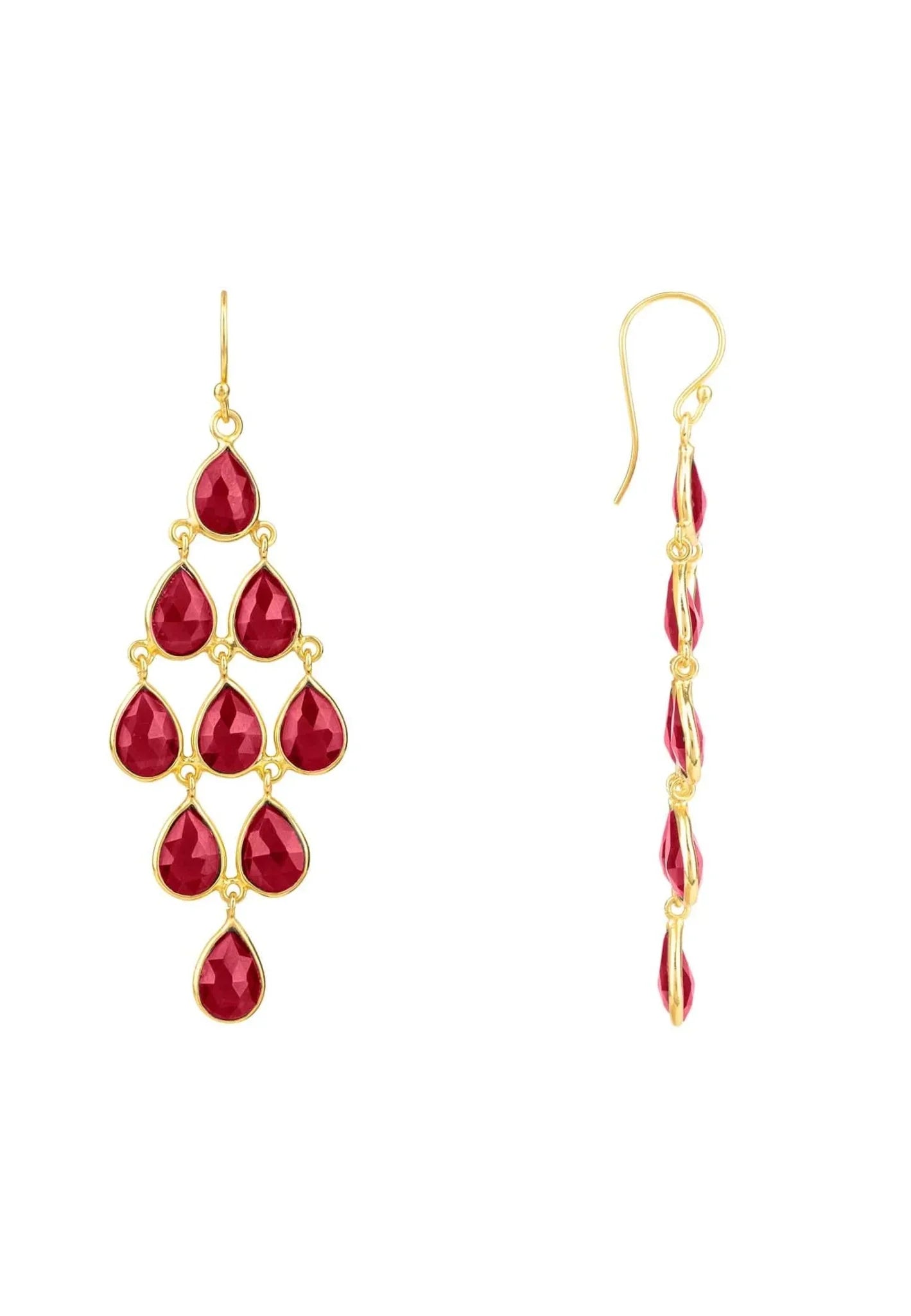 Erviola Gemstone Cascade Earrings Gold Garnet - LATELITA Earrings