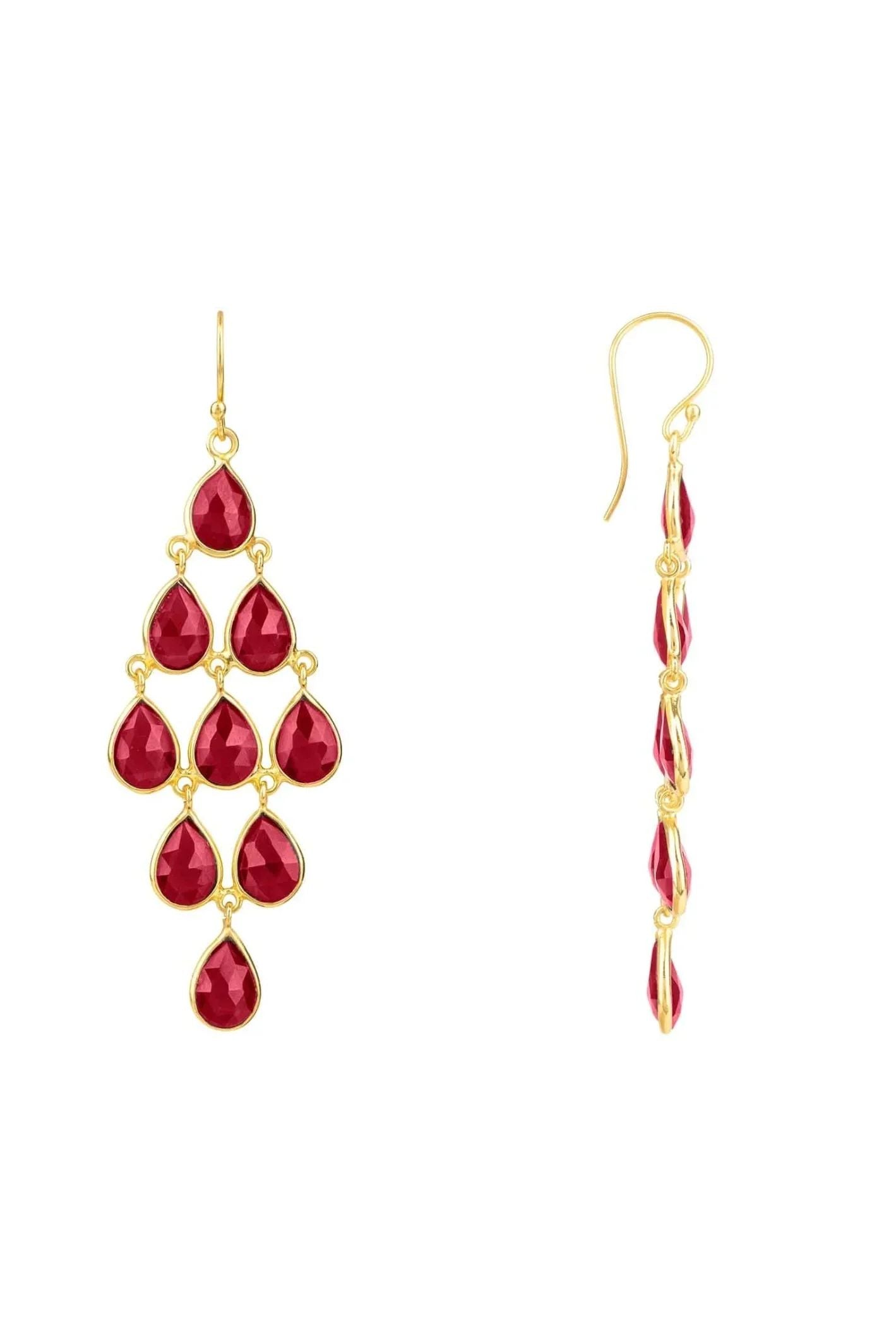Erviola Gemstone Cascade Earrings Gold Garnet - LATELITA Earrings