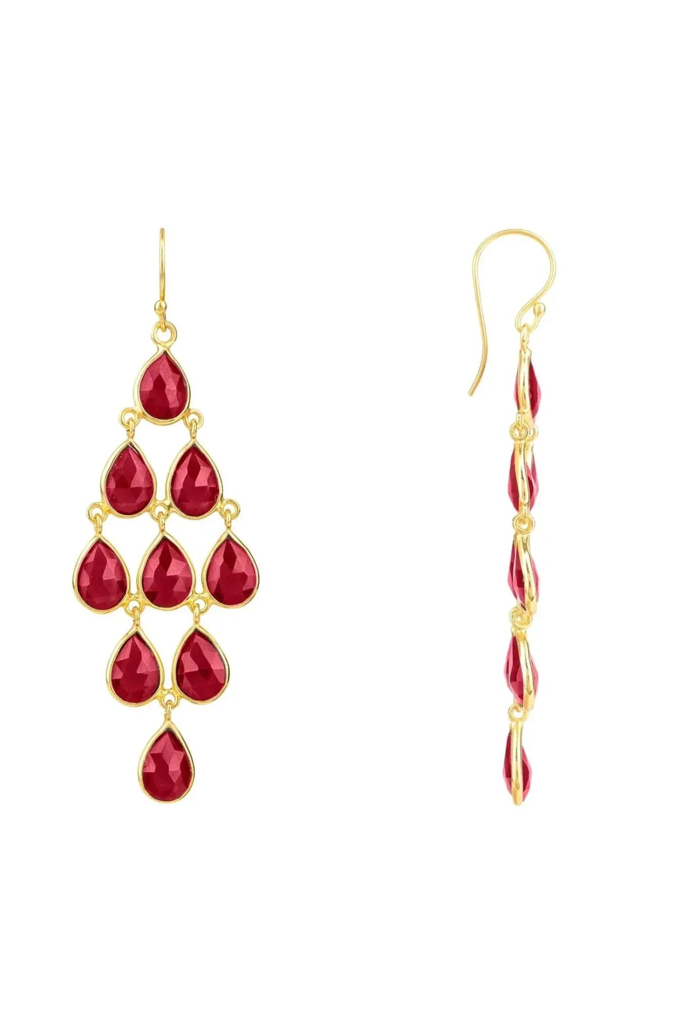 Erviola Gemstone Cascade Earrings Gold Garnet - LATELITA Earrings