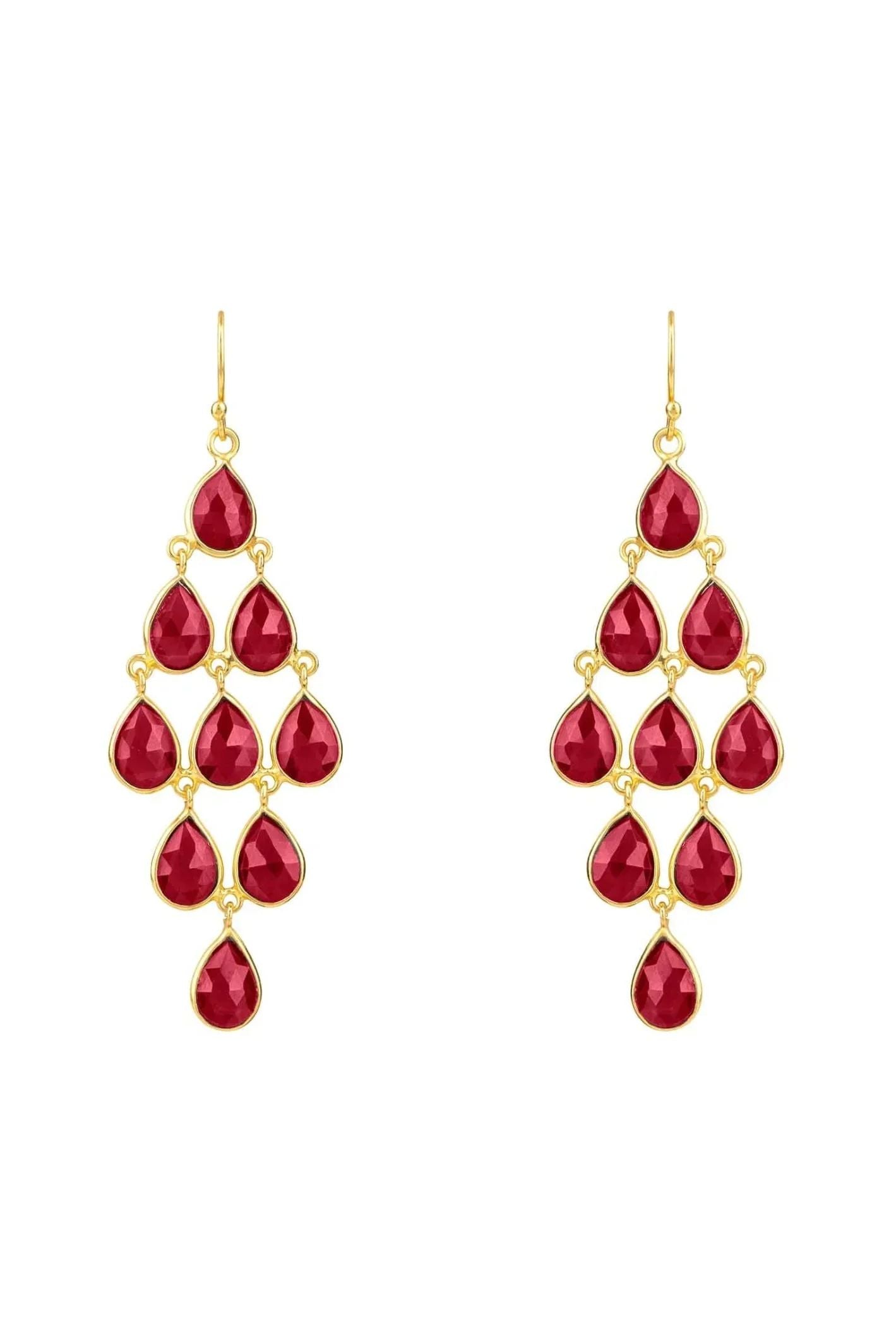 Erviola Gemstone Cascade Earrings Gold Garnet - LATELITA Earrings