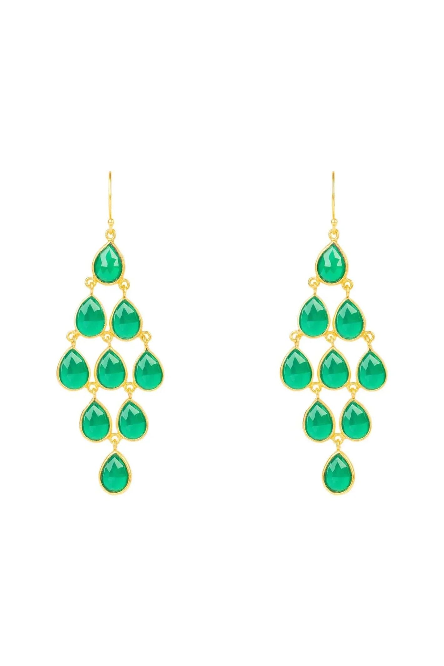 Erviola Gemstone Cascade Earrings Gold Green Onyx - LATELITA Earrings