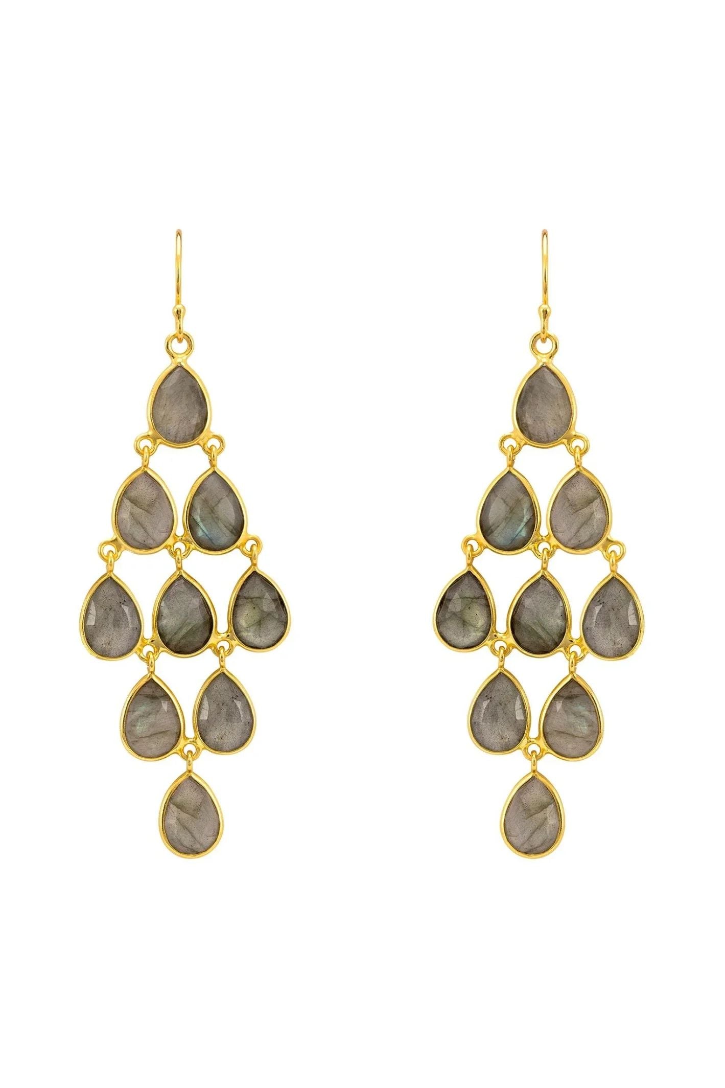 Erviola Gemstone Cascade Earrings Gold Labradorite - LATELITA Earrings