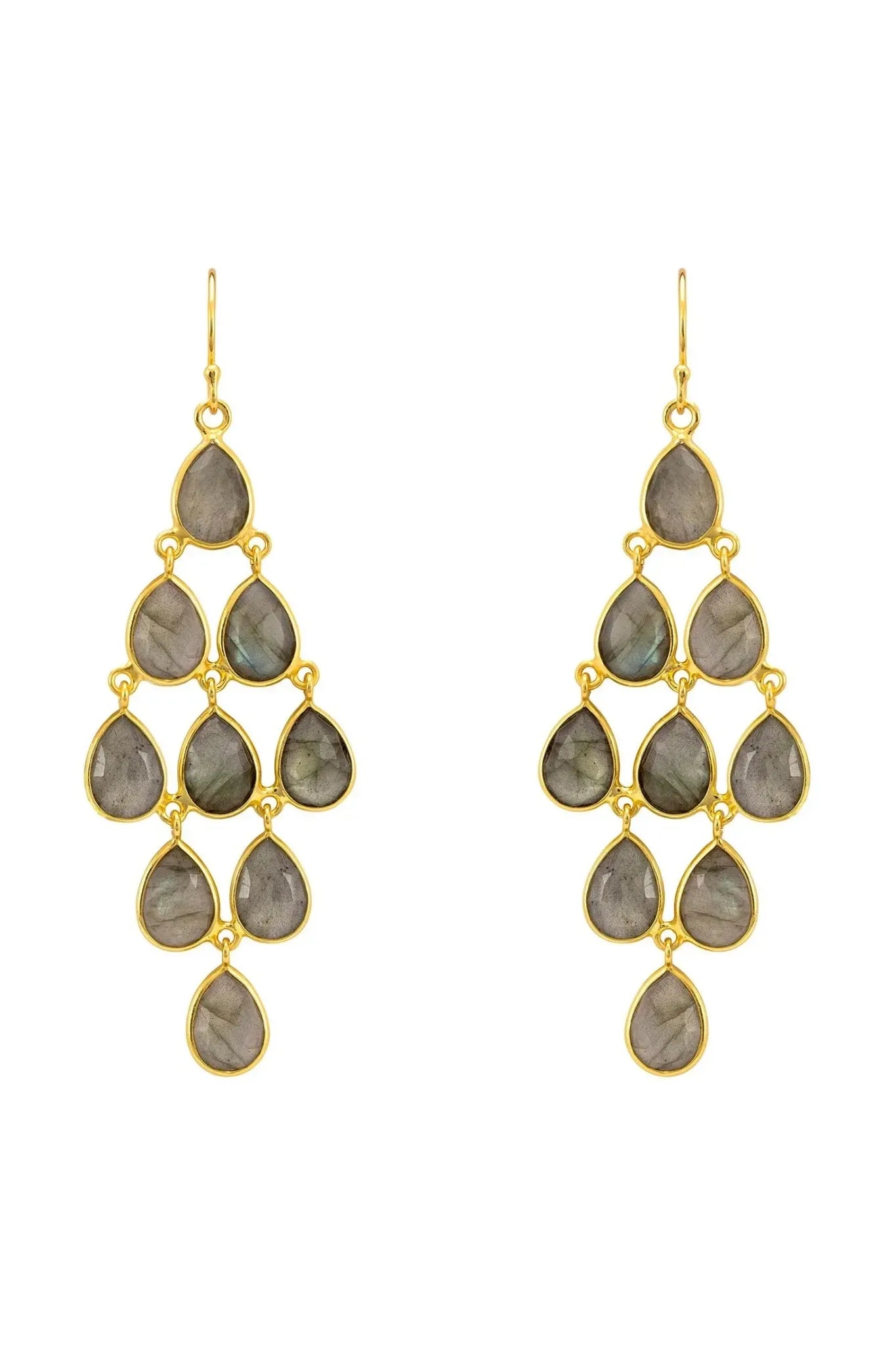 Erviola Gemstone Cascade Earrings Gold Labradorite - LATELITA Earrings